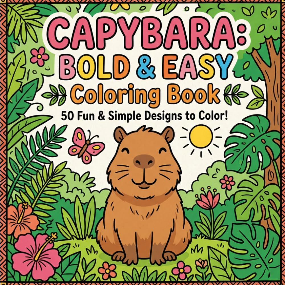 Capybara Bold & Easy Coloring Book: Cute & Relaxing Capybara Coloring Pages with Bold Lines for Stress Relief, Fun, and Easy Coloring for Teens & Adults