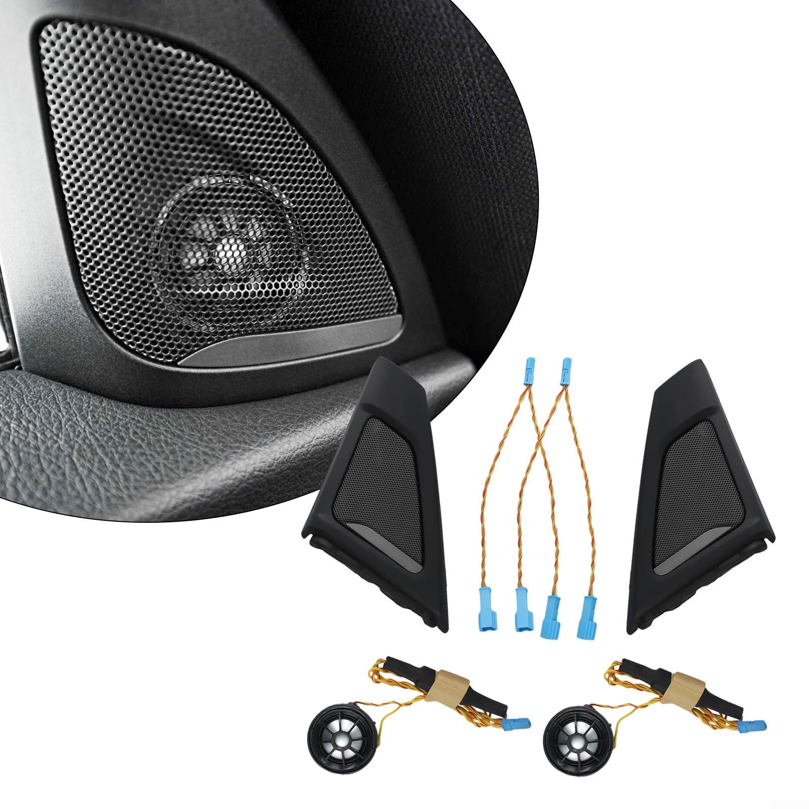 Tweeter con cubierta de pilares A para BMW Serie 5 F10 F11 2010-2017, rejilla para altavoces, color negro, plástico ABS, accesorios para volante a la izquierda