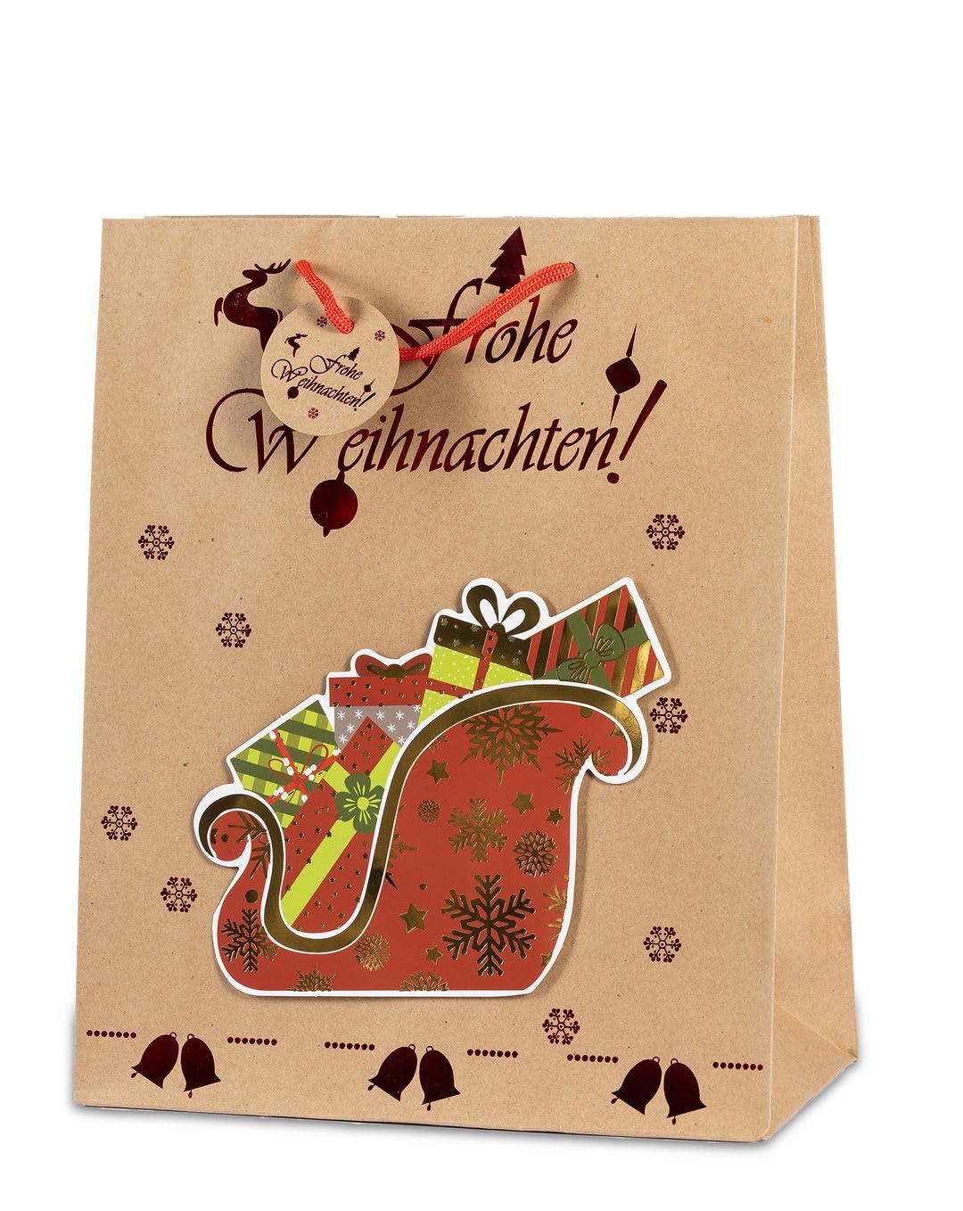 Laro Premium Line Geschenktüten Weihnachten/Kraftpapier/3D/Glanzbilder 10/20/40/100stk Größe: H 32 x B 26 x T 13 x cm Large, Anzahl:100, Muster Tüten:Weihnachten Kraftpapier 3D Glanzbilder