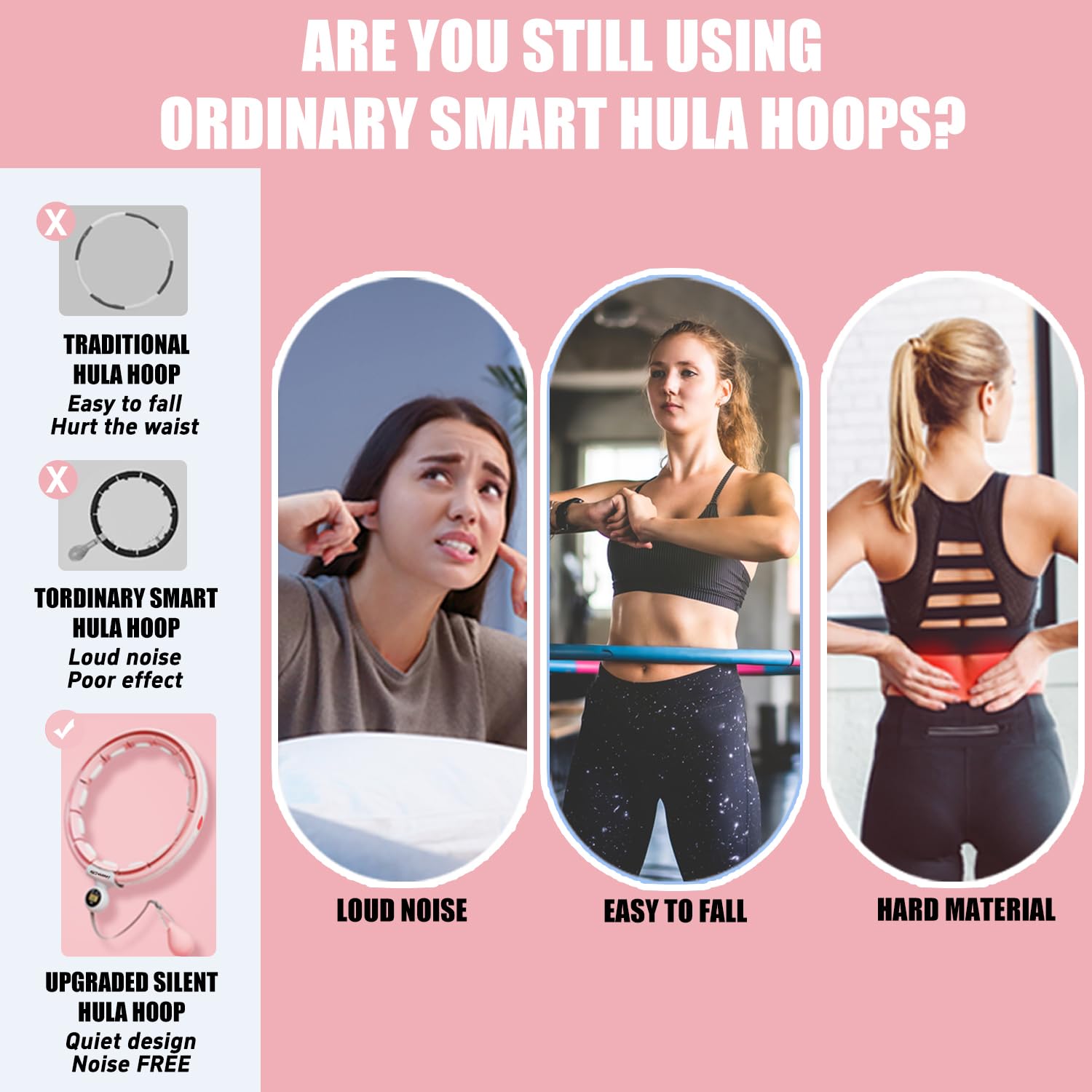 U5-16 nodi con contatore, U5 Silent Smart ponderato Hula Hoop per adulti perdita di peso Infinity Hoop Plus Size, esercizio fitness a casa all'aperto, tonico addominale, rosa - vita 71,1 cm
