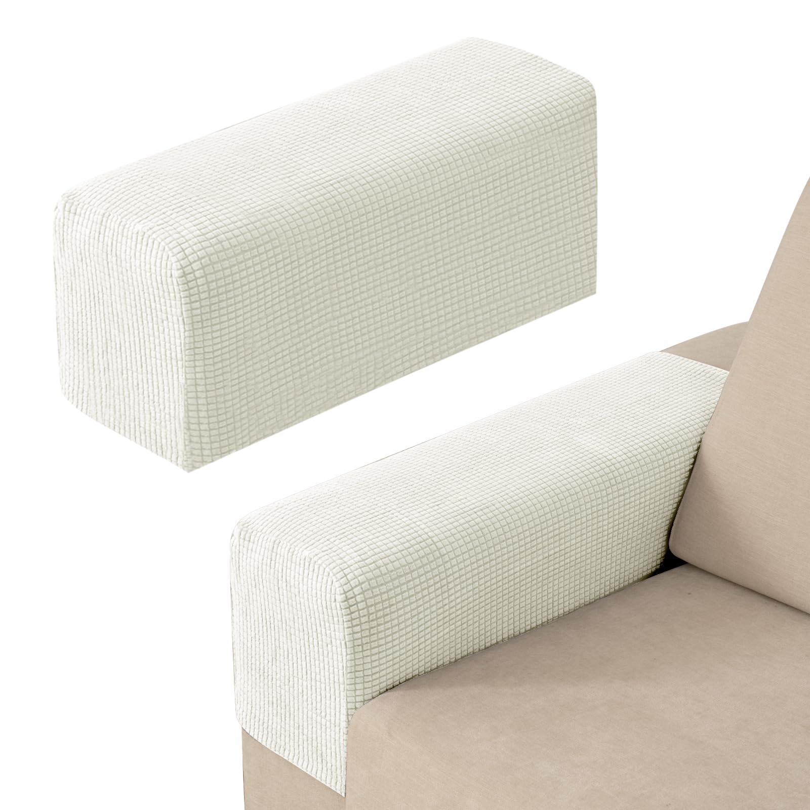 Zlune Armrest Covers Set of 2, Non-Slip Sofa Arm Protectors, New White Teeth