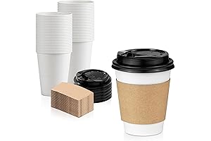 50-Piece Disposable Coffee Cups with Lids and Sleeves