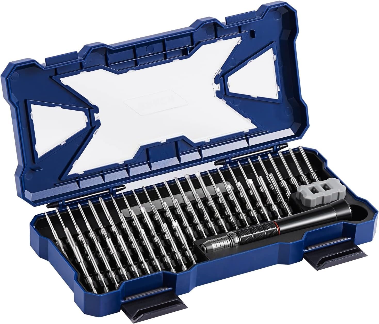 Juego de destornilladores de precisión premium ergonómicos con 55 puntas magnéticas de alta resistencia para relojes de ordenador, joyeros y otras pequeñas reparaciones electrónicas