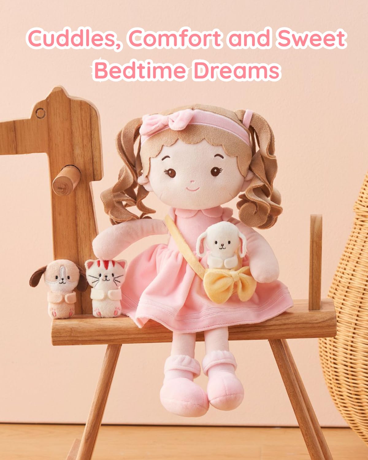 LeyaDoll Muñeca de Trapo Suave para bebés (40 cm) – Mi Primera muñeca para niña de 1 año, Regalo de cumpleaños y Navidad, Peluche para niños pequeños y bebés Milly and Her Pet Bunny