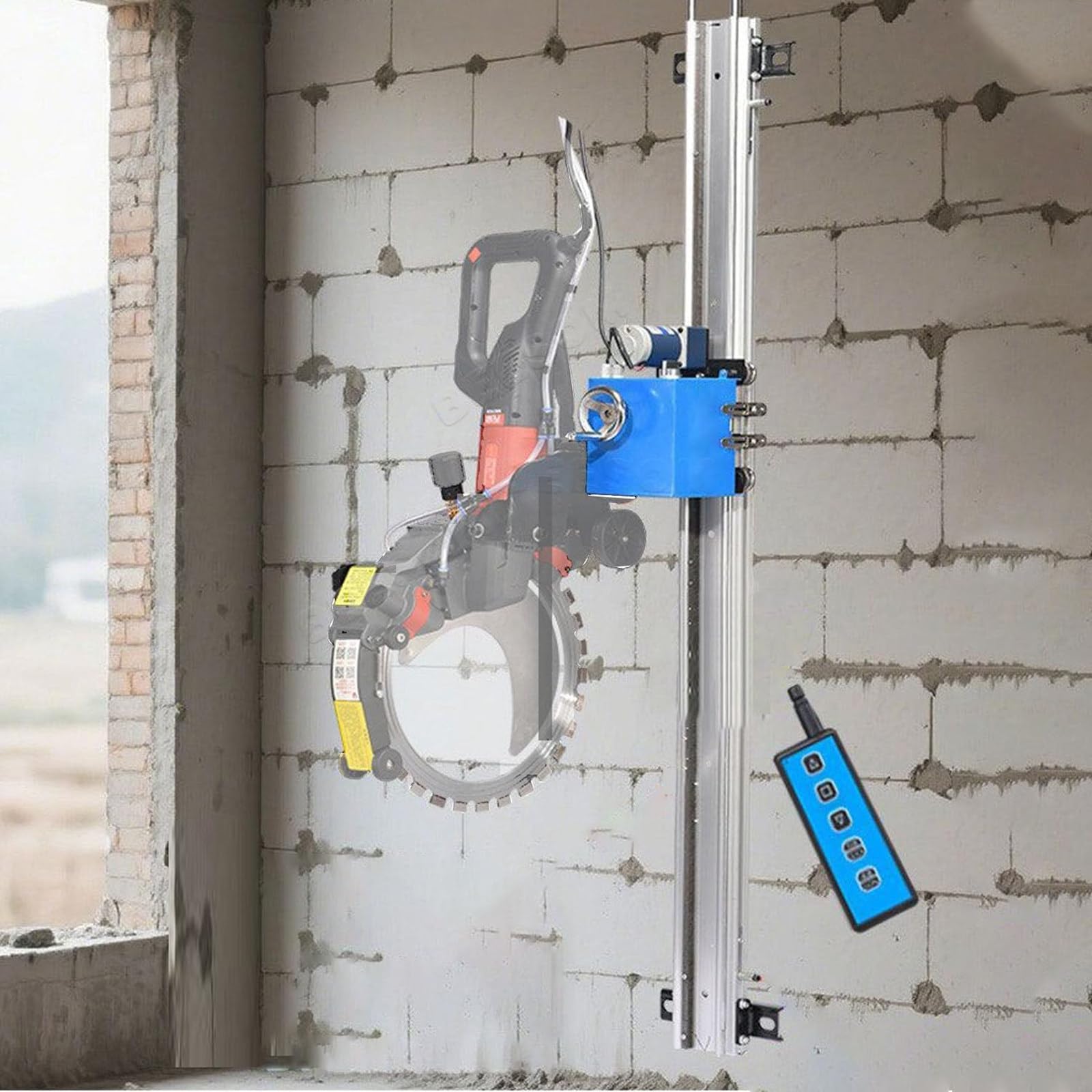 Guía Riel para Sierra Circular, Guía Sierra Cortadora Hormigón, Riel Lineal 150 W con Control Remoto, Soporte Pared Profundidad Ajustable, Elevación con Un Solo Botón 3m