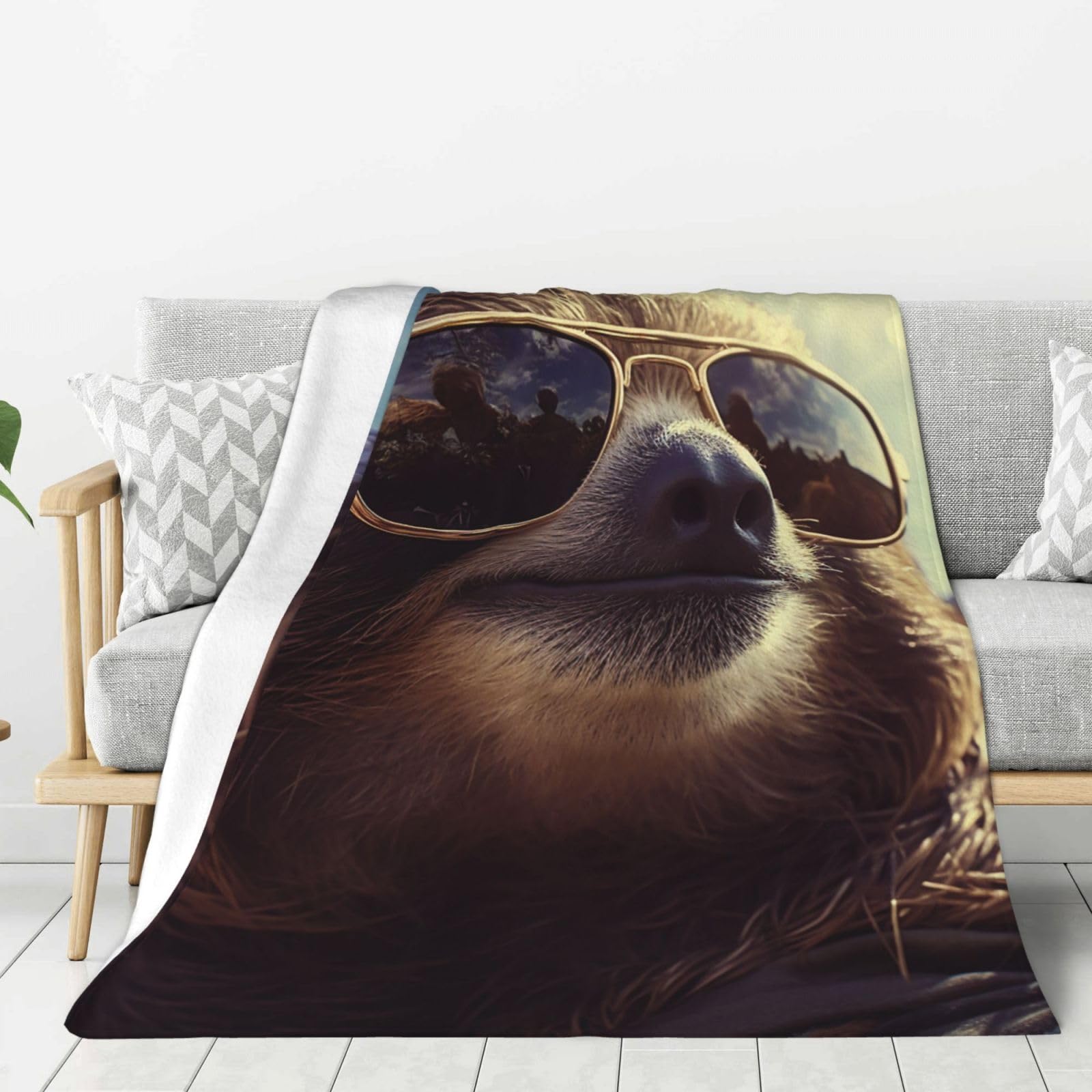 Sloth with Sunglasses Throw Blanket Plush Flannel Fleece Blanket, Soft Lightweight Cozy Blankets 40"X30" for Bed Couch Sofa Travel