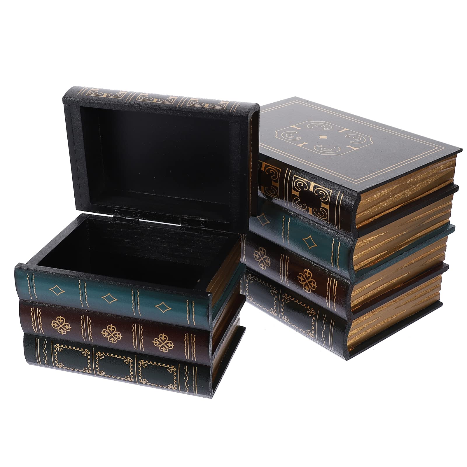 Livre simulé en bois Veemoon déco rétro | Lot de 2 boîtes faux livres