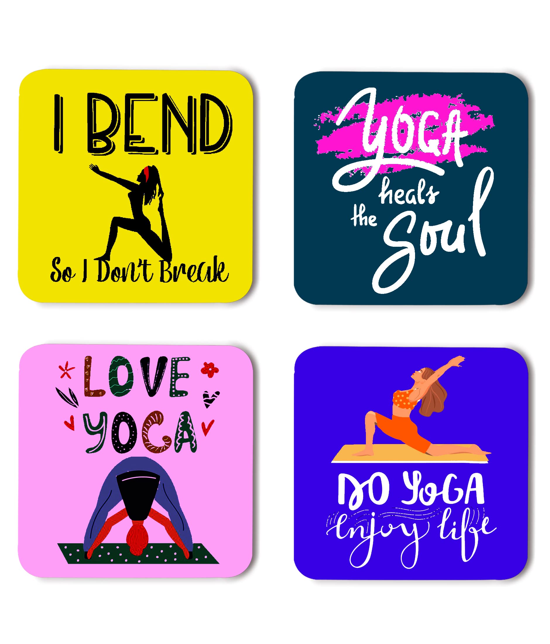 Whats Your Kick® Yoga Lover Theme Printed Set of 4 Wooden Fridge Magnet | Yoga | Quotes | Kichen | Home Decor (7.6 x 7.6 -CM) D2-picture-49