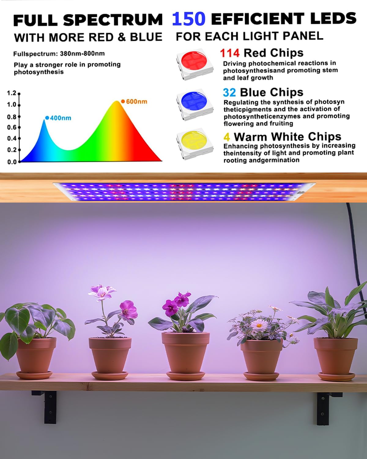 PERMUST Lámpara de Planta, Lámpara de Cultivo,Lámpara de Planta de Espectro Completo,con 540 Leds,Luz para Plantas de 10 Niveles Regulable,Grow Light para Plantas de Interior,Verduras,Flores 4 Piezas