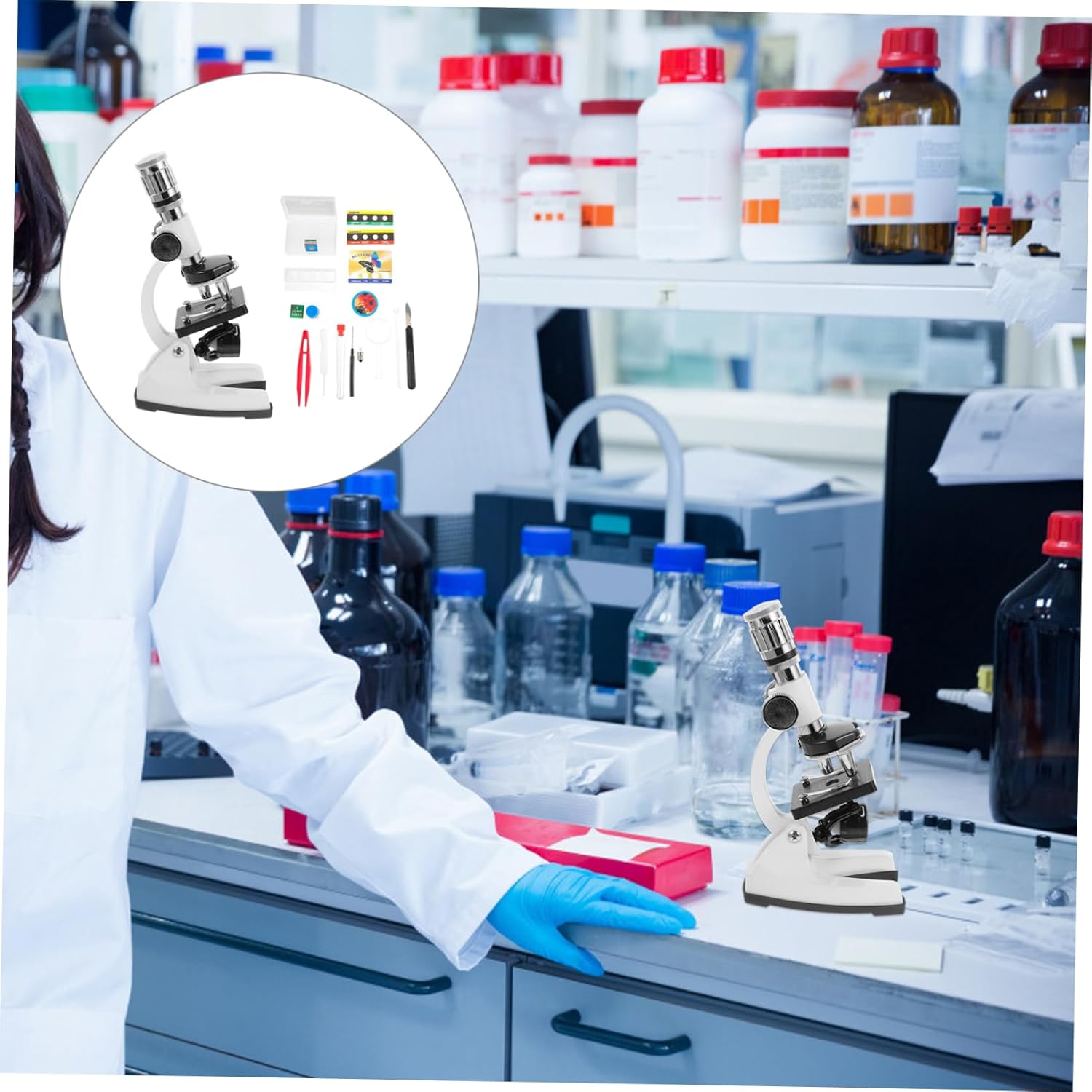 1Set Microscope for Magnification Optical Experiment Tool Kit Educational Science Kit with Prepared Slides for Young Explorers