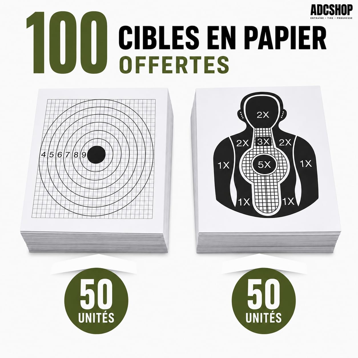 Lot de cibles Airsoft avec filet de capture de billes - 2 modes : score et rotation - Inclut 100 cibles supplémentaires de 17x17 cm