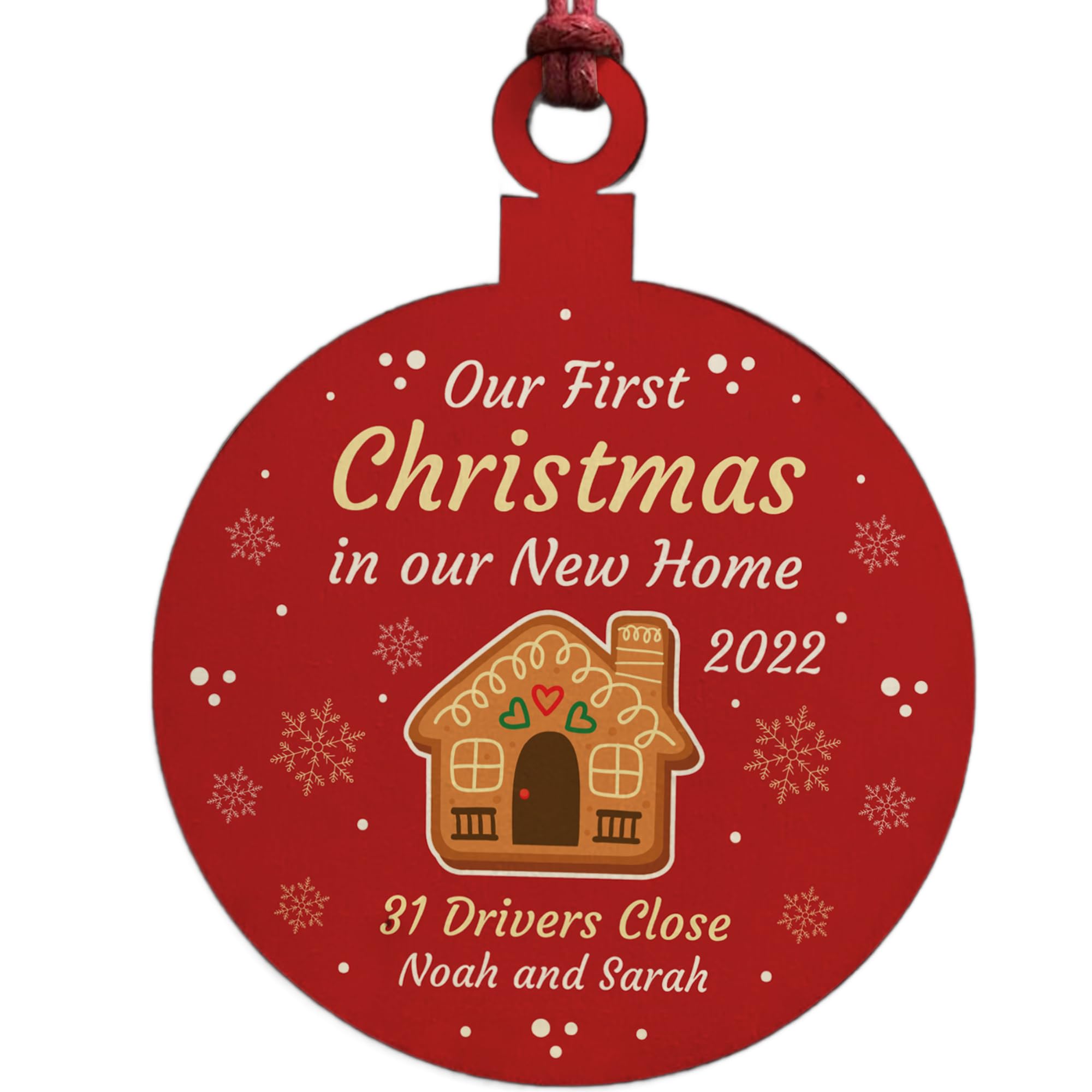 Red Ocean First 1st Christmas In Our New Home Personalised Wood Christmas Decoration Bauble