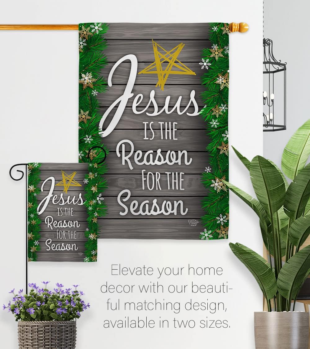 Jesus is the Reason for Season Garden Flag - Winter Nativity Three King Religious Holy Family Wintertime Christian - House Decoration Banner Small Yard Gift Double-Sided Made In USA 13 X 18.5