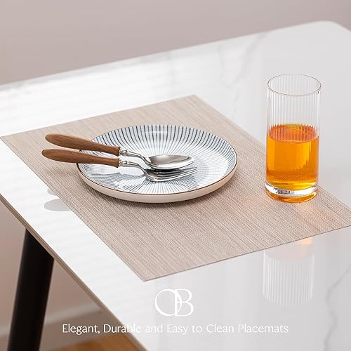 Miniatura 2 de Juego de 4 manteles individuales de vinilo tejido fácil de limpiar para mesa de comedor, interiores y exteriores, manteles individuales de PVC