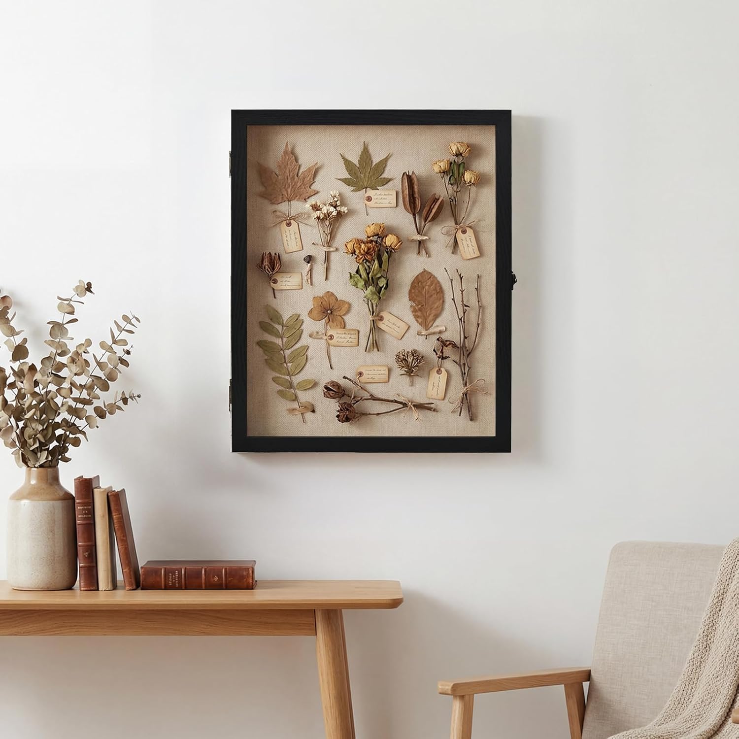 Shadow Box Frame13×16 Display Case with Linen Back, Real Glass Window Door with Hinge, Memorabilia Medals Wedding Bouquet Collections Picture Frame Memory Box for Keepsakes