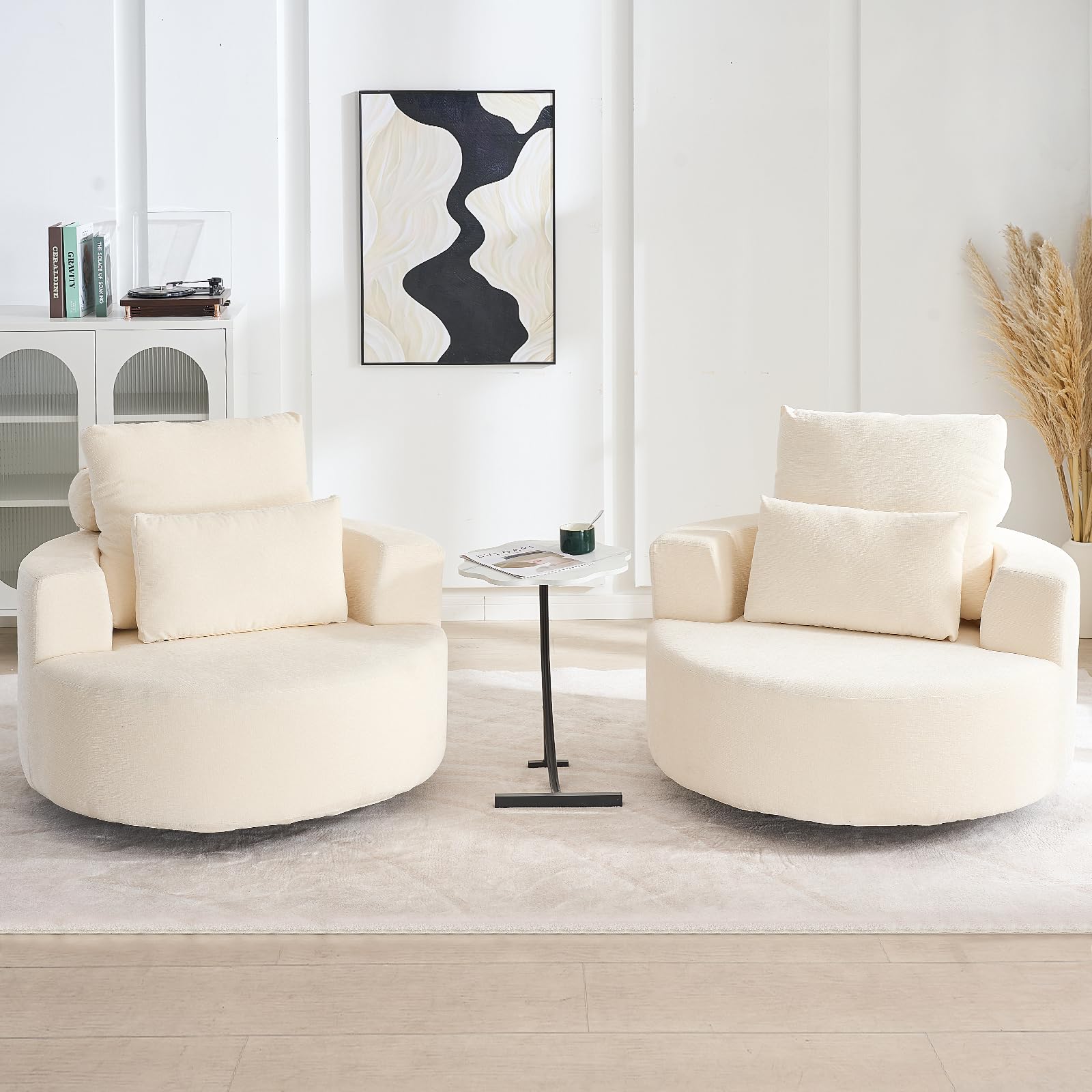 Furnimart 40" Oversized Barrel Accent Chair Set of 2, 360° Swivel Round Upholstered Sofa, Chenille High-Resilience Sponge, No Assembly, Wide Seat for