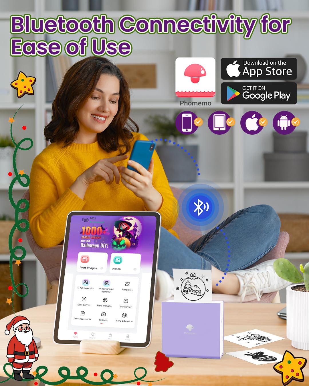 Phomemo M02 Mini Impresora fotográfica portátil, Impresora inalámbrica Bluetooth para Smartphone, pequeña Impresora térmica para teléfonos & tabletas, cumpleaños de Navidad para niños,Morado