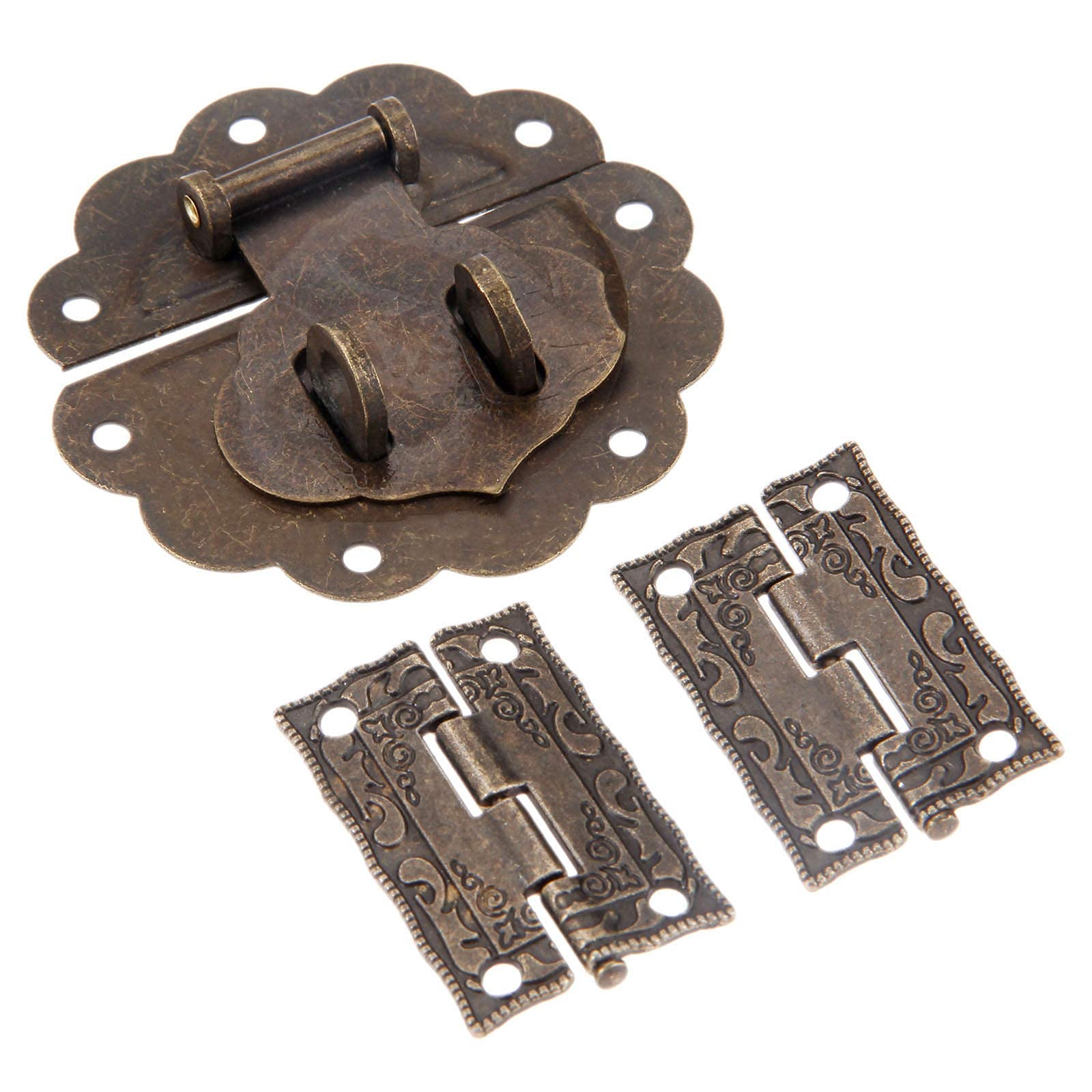 Nvsfzgiyg One Color Hinge, 3Pcs/Set Latch Hasp Toggle Buckle+ Antique Bronze V-Intage Decor Furniture Hardware Jewelry Wood Box