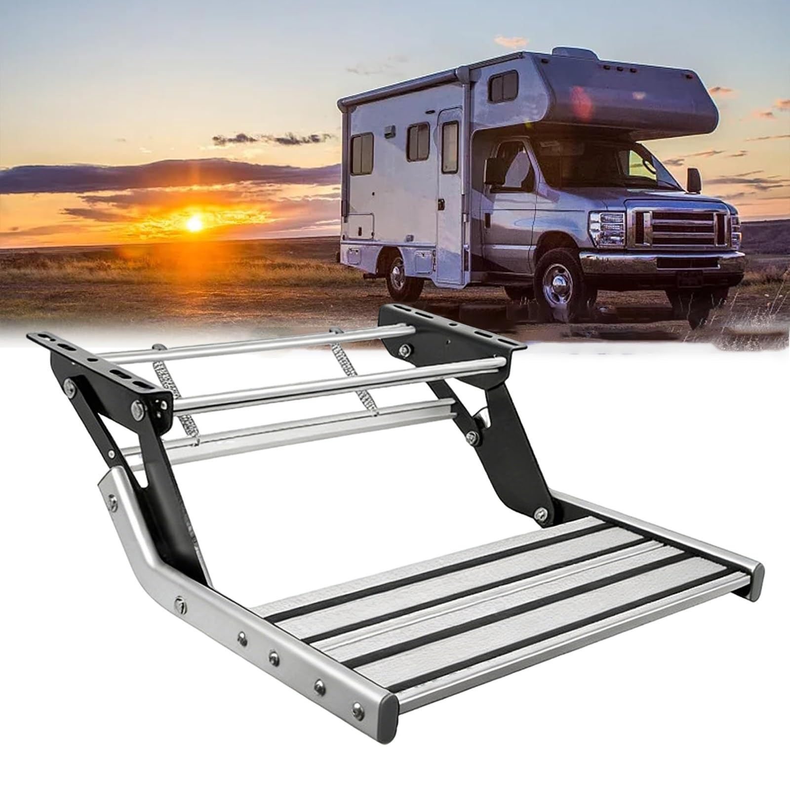 Peldaño Plegable Manual Con Superficie Antideslizante - Ideal Para Autocaravanas. Capacidad 200KG, Construcción En Aluminio. Iluminación LED Opcional Para Uso Nocturno(With LED lights,Single layer)