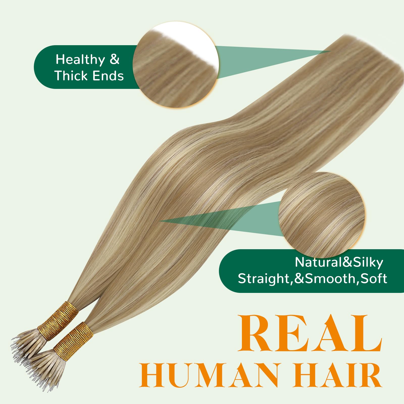 Easyouth Nano Extensions Human Hair Blonde Nanos Ring Hair Extensions Golden Blonde Highlighted Medium Brown Nano Beads Extension Glamorous Hair 16 Inch 50g/50s - Image 3