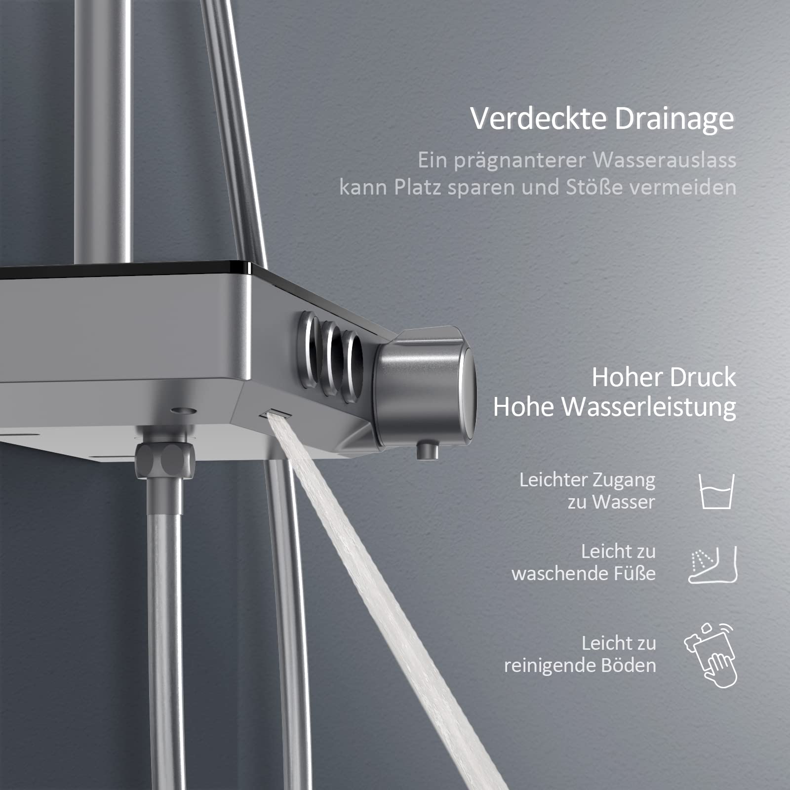 EMKE Duschsystem mit Thermostat, Anthrazit Matt Duschsystem mit Thermostatische Platte, Duschset Handbrause 3 Strahlarten, Regendusche mit Armatur, Duschgarnitur Kopfbrause, Duscharmatur Komplettset
