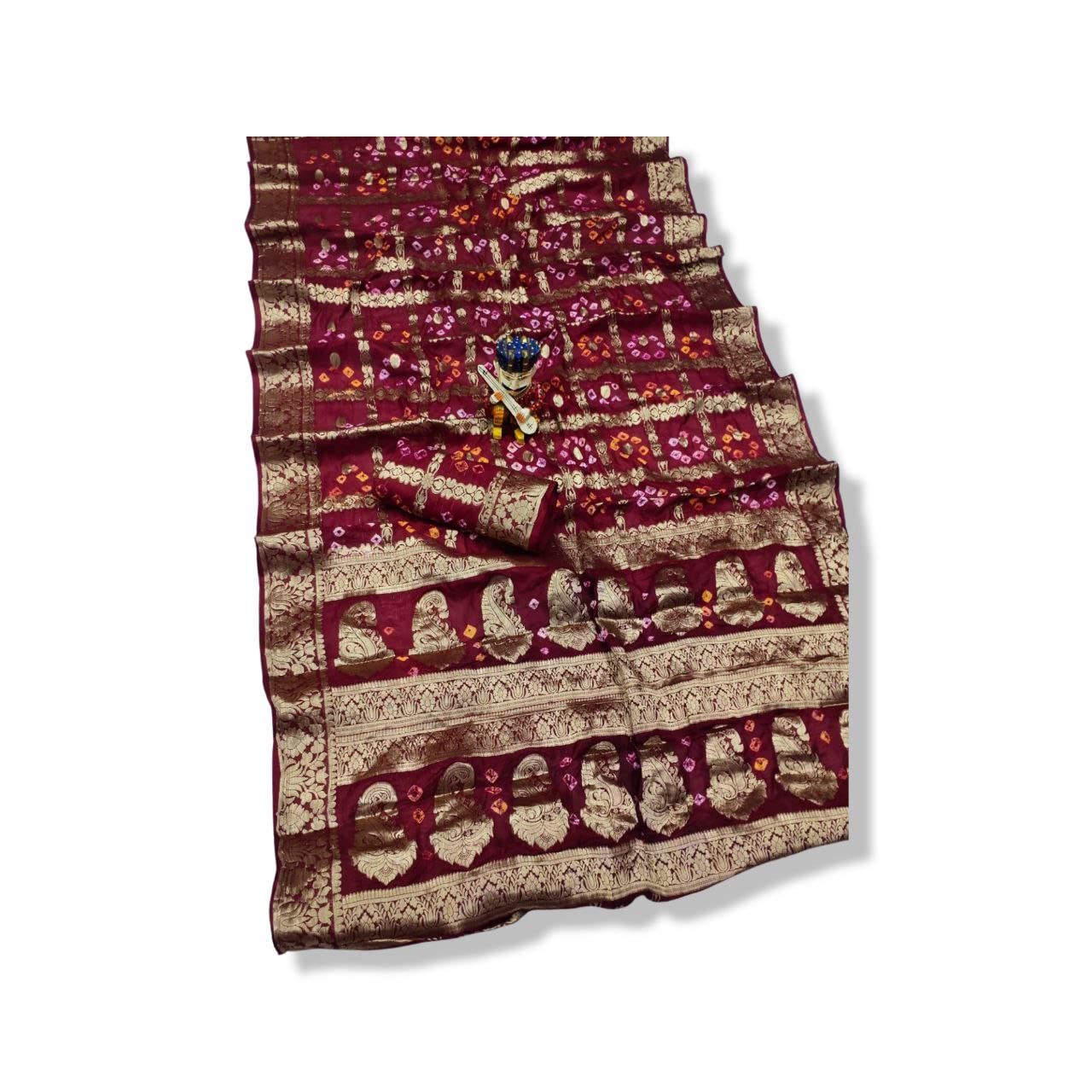 PK HUBWomen's Bandhej Silk Saree with Zari Work