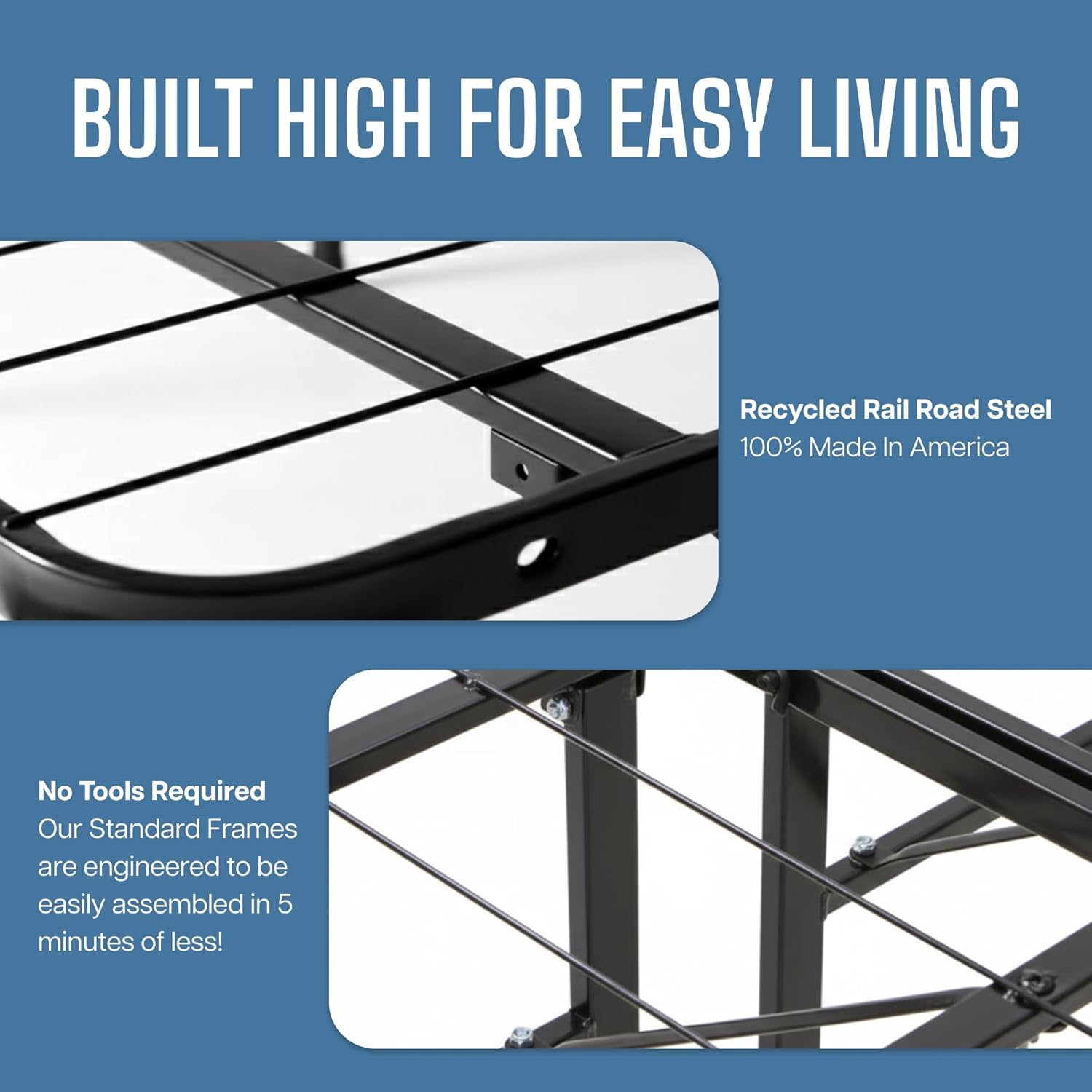 IdealFrame Twin High-Rise Platform Bed Base – Heavy Duty Metal Frame, No Box Spring Needed, Underbed Storage