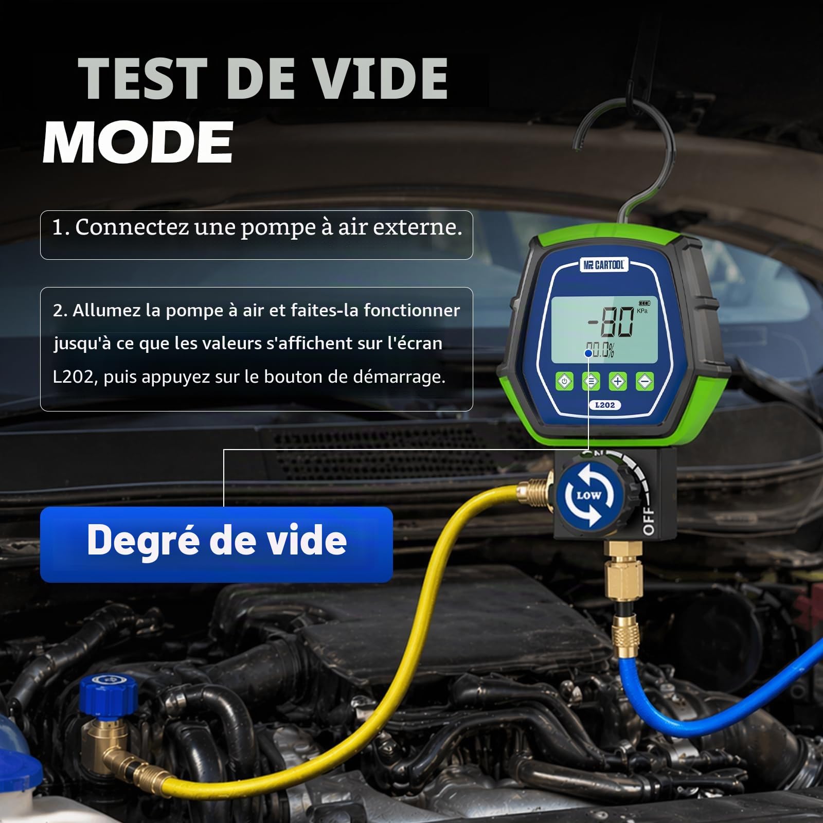 MR CARTOOL Manomètre Numérique Gaz Basse Pression HVAC Réfrigérant Collecteur Manomètres Numériques pour Systèmes de Réfrigération Climatiseurs R32 R410a