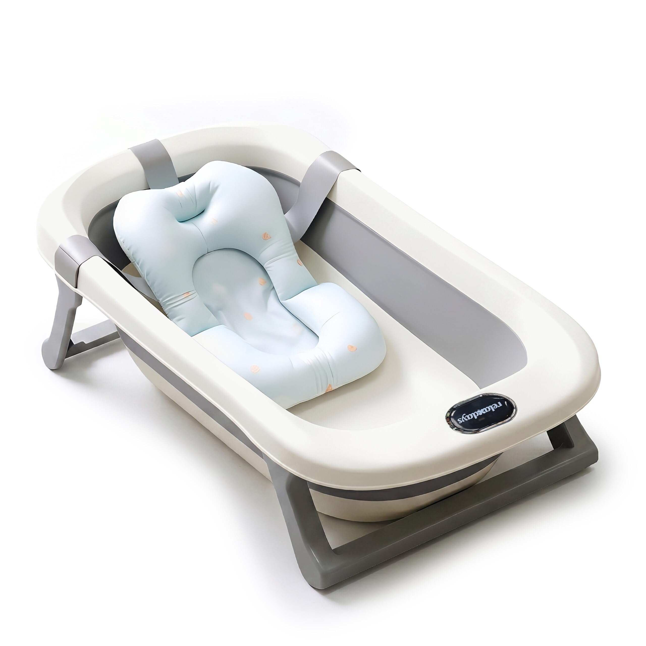 Relaxdays Babybadewanne faltbar, mit weichem Kissen, Babywanne, creme/grau