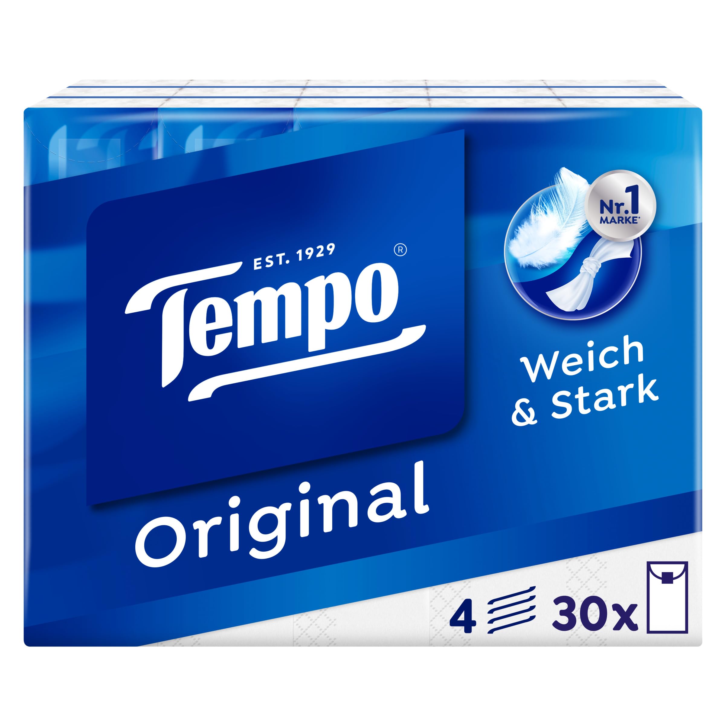 Tempo Oryginalne chusteczki higieniczne - megapak - 10 opakowań po 30 opakowań x 10 chusteczek - bardzo mocne, miękkie chusteczki papierowe, nadają się do prania w pralce