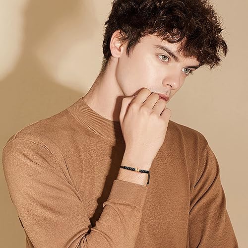 Miniatura 6 de Pulsera con inicial negra para mujeres y hombres, pulseras de letras con dije de inicial, pulseras de cuerda negra con iniciales, cuerda trenzada