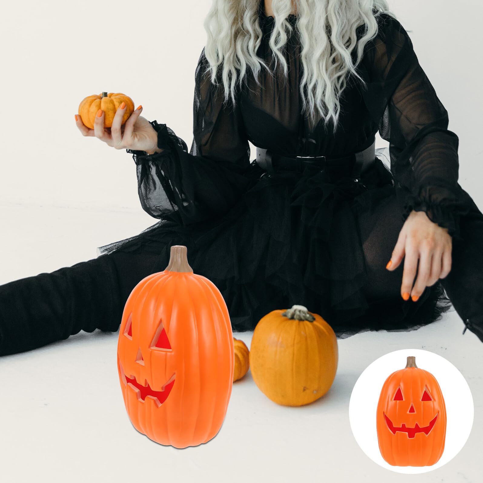 POPETPOP Calowa Świecąca Dynia LED Do Dekoracji Halloween Wodoodporna Figurka Świetlna Stół i Ogród Uniwersalna Ozdoba Imprezy Wewnątrz i Zewnątrz Sztuczna Świecąca Dynia