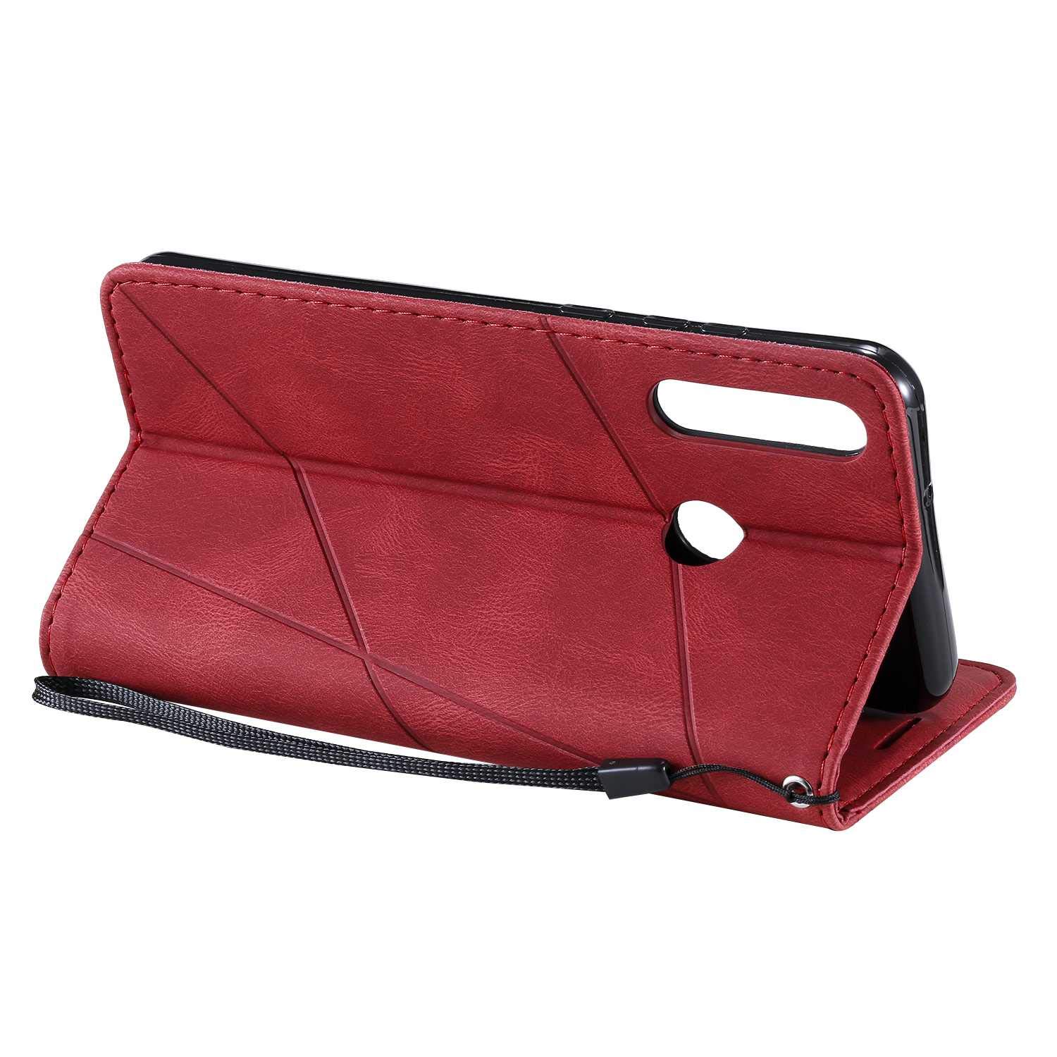 Custodia HualuBro Per Huawei Y6p: Cover Libro In Pelle PU Con Portafoglio E Slot Carte (Rosso)