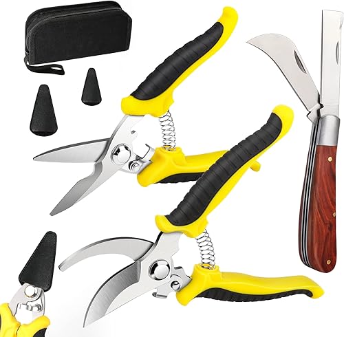 Miniatura 1 de Juego de 3 tijeras de podar de jardín, cuchillo de injerto de doble cuchilla, tijeras de podar de derivación de jardín resistentes, tijeras de podar