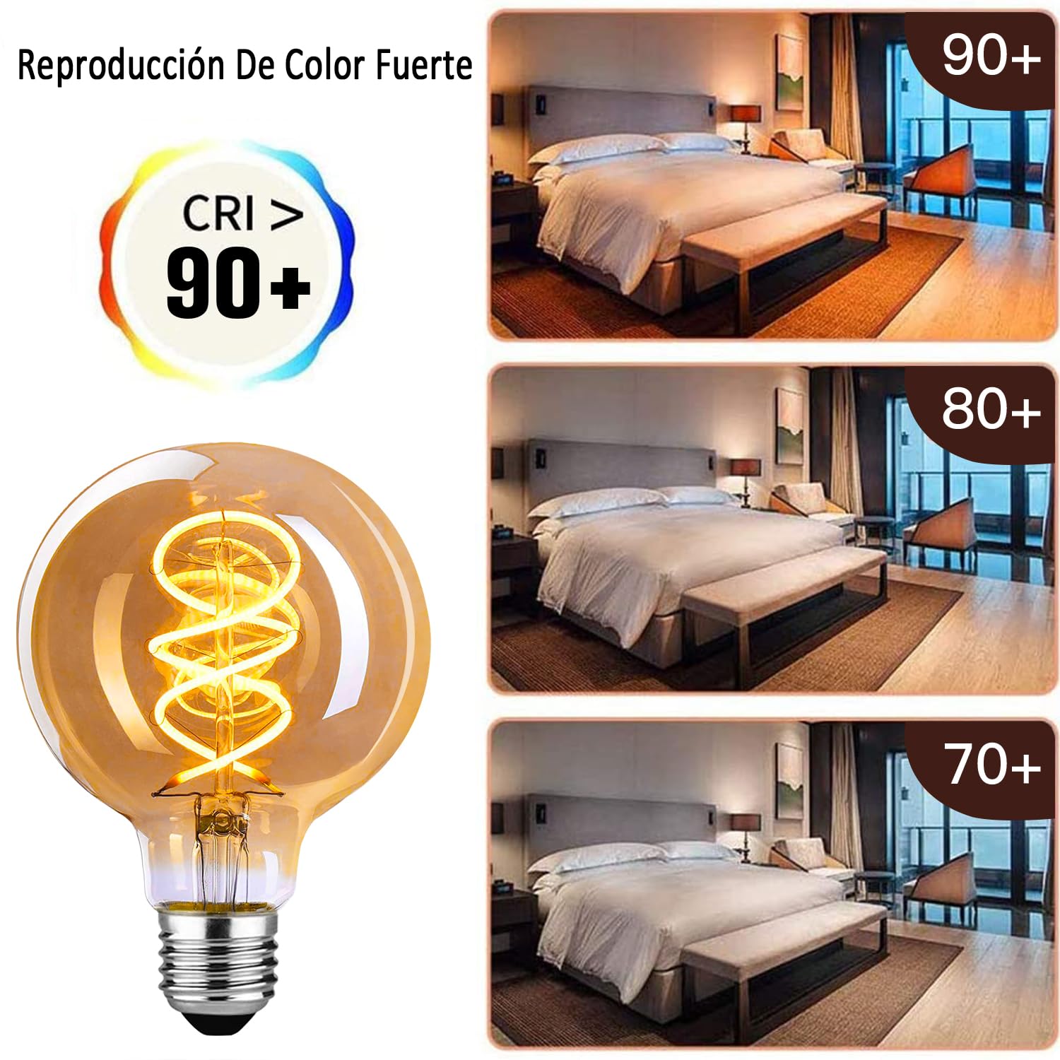 Bombilla Edison Vintage E27, G80 4W Bombilla LED E27 Regulable Ideal Para Iluminación Nostálgica y Retro en la cafetería del hogar, Vidrio ámbar - 6 piezas（HPS3PBT2）