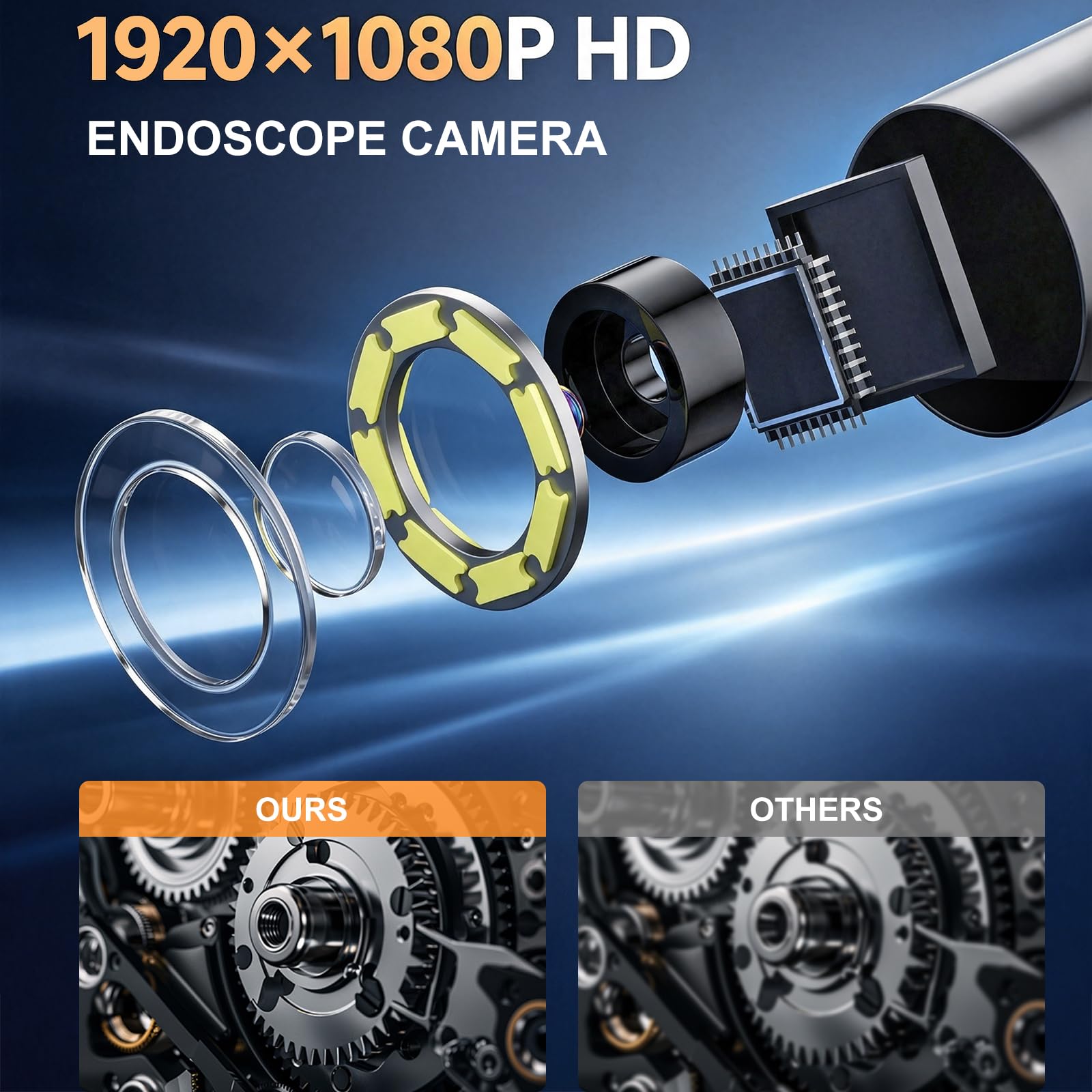 Discoball Endoscopio industrial IPS 1280P de 4.3 pulgadas, cámara de boroscopio impermeable IP67 con 6 luces LED y cable semirrígido para inspección de coche/casa/alcantarillado (cable de 5 m)