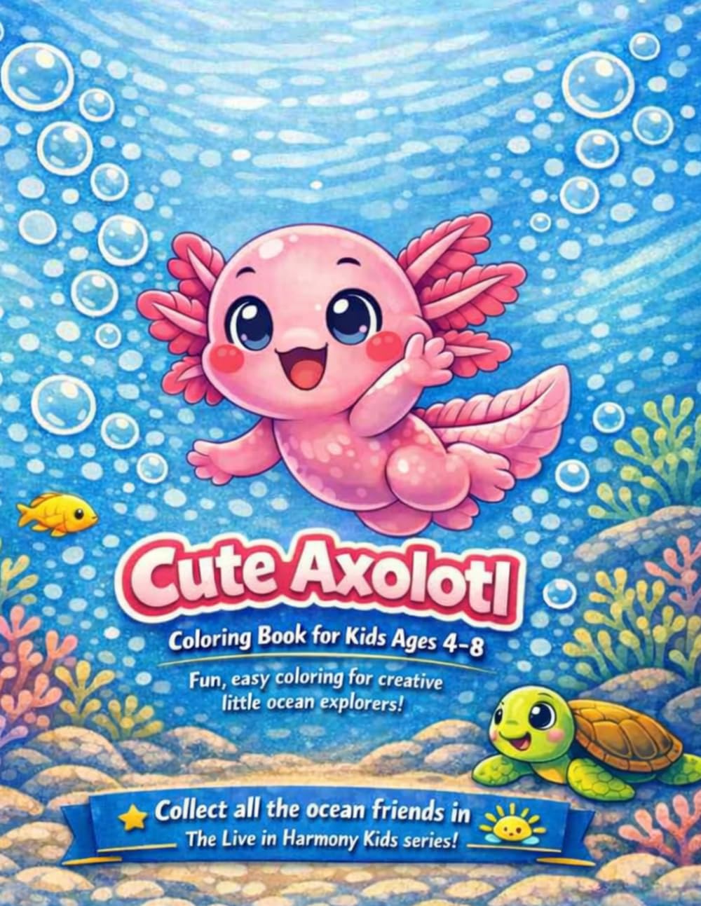 Cute Axolotl Coloring Book for Kids Ages 4–8: 60 Adorable Underwater Scenes to Spark Creativity and Fun