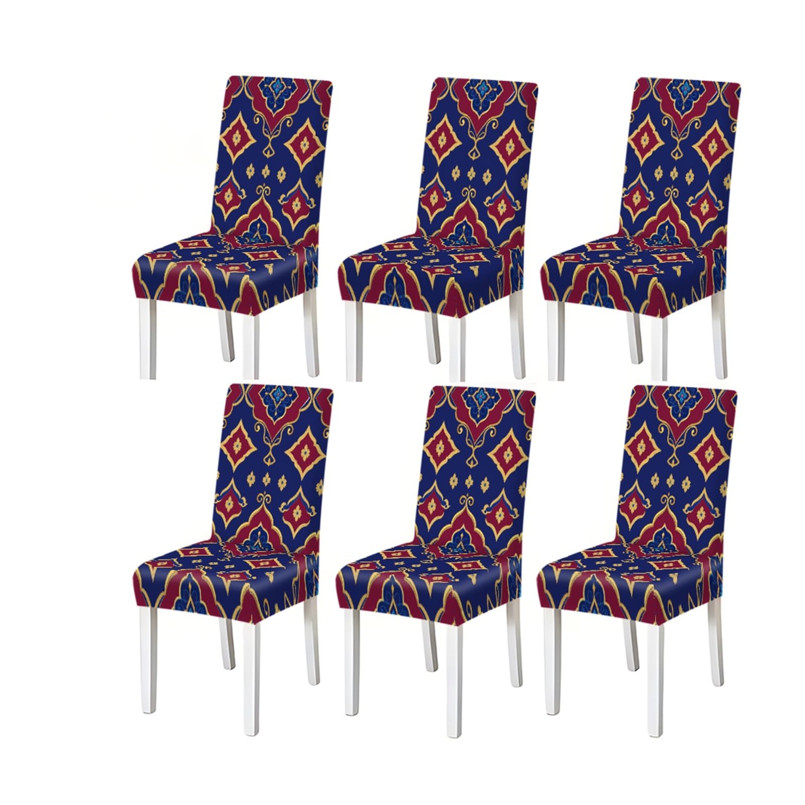 Bosuybn One Color Luxury Navy Red Gold Moroccan Baroque Pattern Print Dining Chair Covers Set Of 2/4/6, Stretch Slipcovers For Kitchen Dining Room Furniture Protectors For Home Dining Room(6Pcschair Cover)