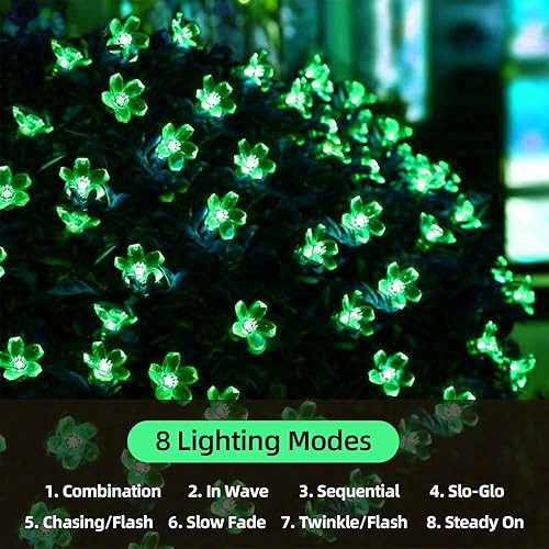 Miniatura 2 de ITICdecor - Tira de luces solares de flores verdes, impermeables, 50 luces LED, decoración de jardín, patio, valla de patio y primavera (verde)