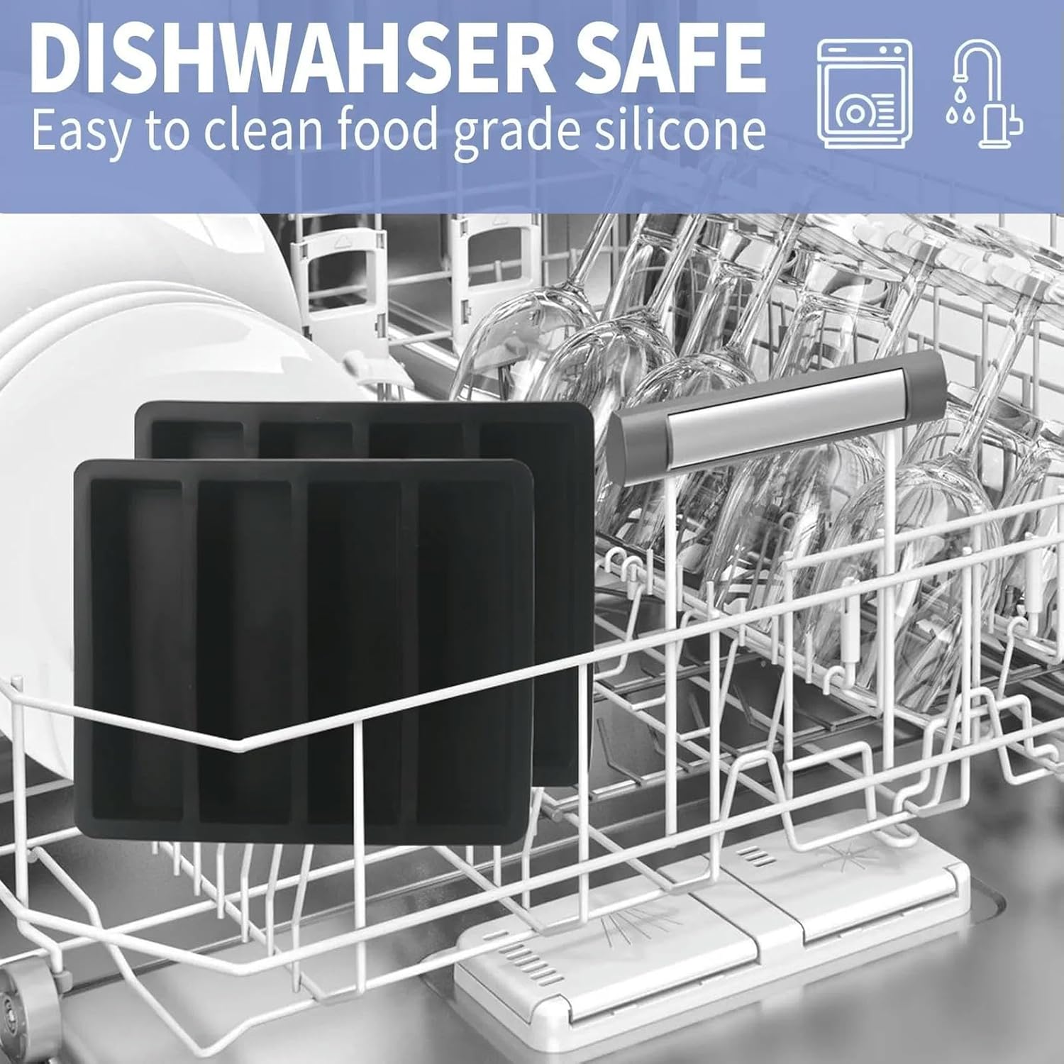 Silicone Ice Cube Trays Butter Mold Set Of 2 Easy Release Long Cube Sticks Cocktail Whisky Baking-Black 2Pcs