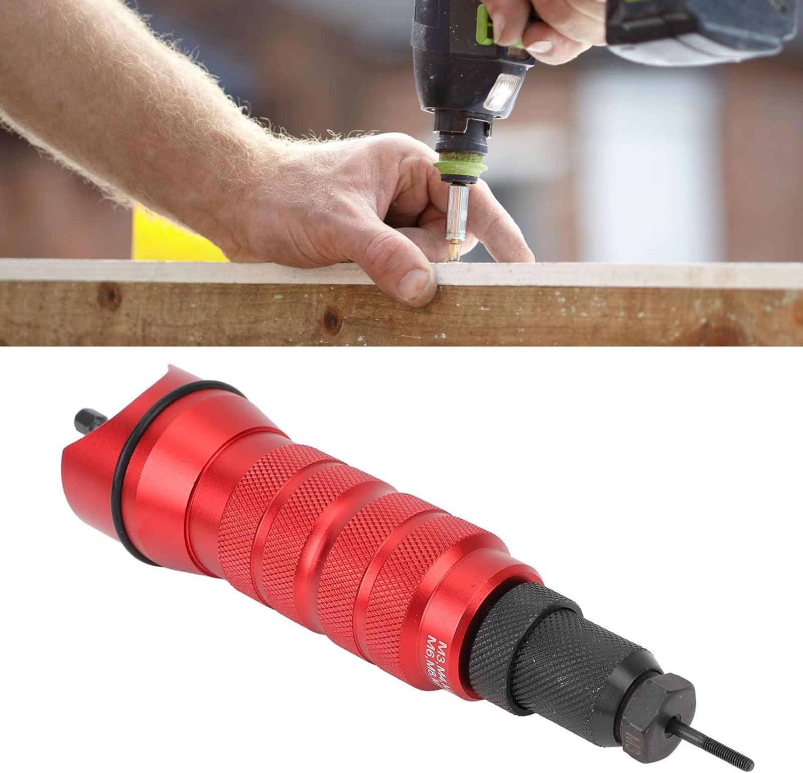 CUSMA Adaptador De Pistola Remachadora para Taladro Eléctrico, Adaptador De Pistola Remachadora Inalámbrica con 6 Cabezales Intercambiables, Estuche De Transporte para Mantenimiento De La Instalación