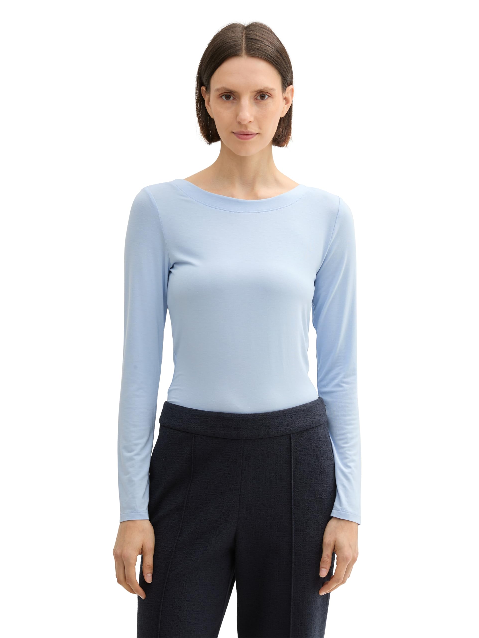 Tom Tailor Damen 1044909 Basic Longsleeve mit U-Boot-Kragen