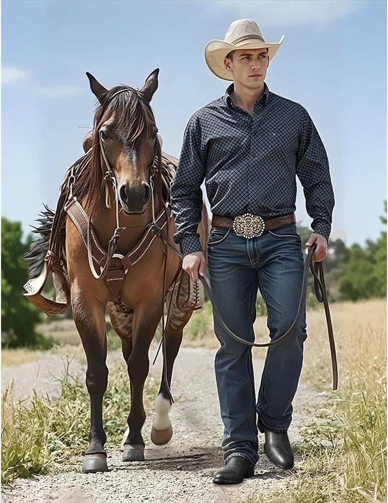 Jousen Cowboy Boots For Men Round Toe Western Slip Resistant Pull on Boot Retro Short Botas
