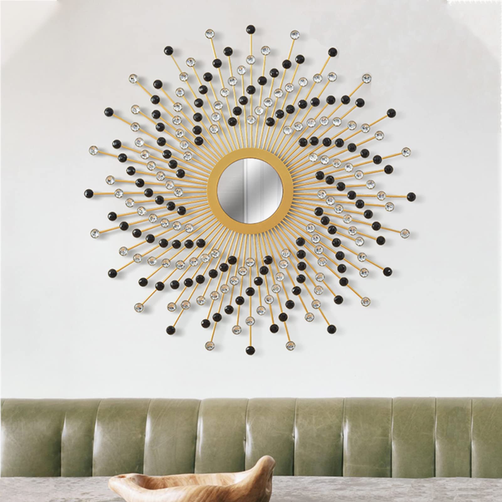 Großer runder Dekorative Wandspiegel, Gold Metall Rahmen Sunburst Dekorativer Wandspiegel, Wohnzimmer, Esszimmer, Flur Veranda Hängespiegel,Typeb,70cm(28inch)