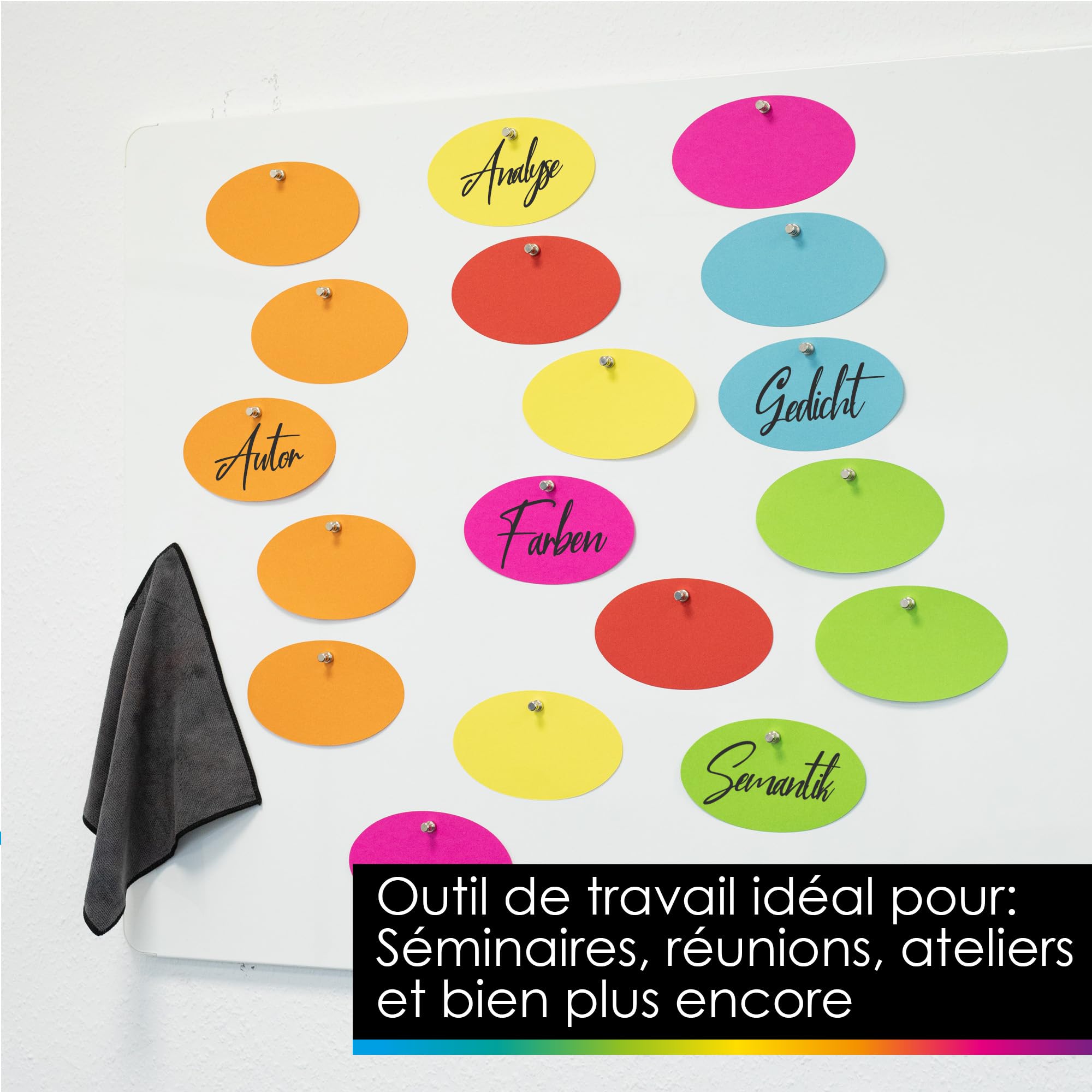 OfficeTree Lot de 750 cartes de modération, 6 couleurs, rondes, ovales et rectangulaires, cartes de métaplan, cartes de présentation, accessoires de séminaire, pour mallette de modération