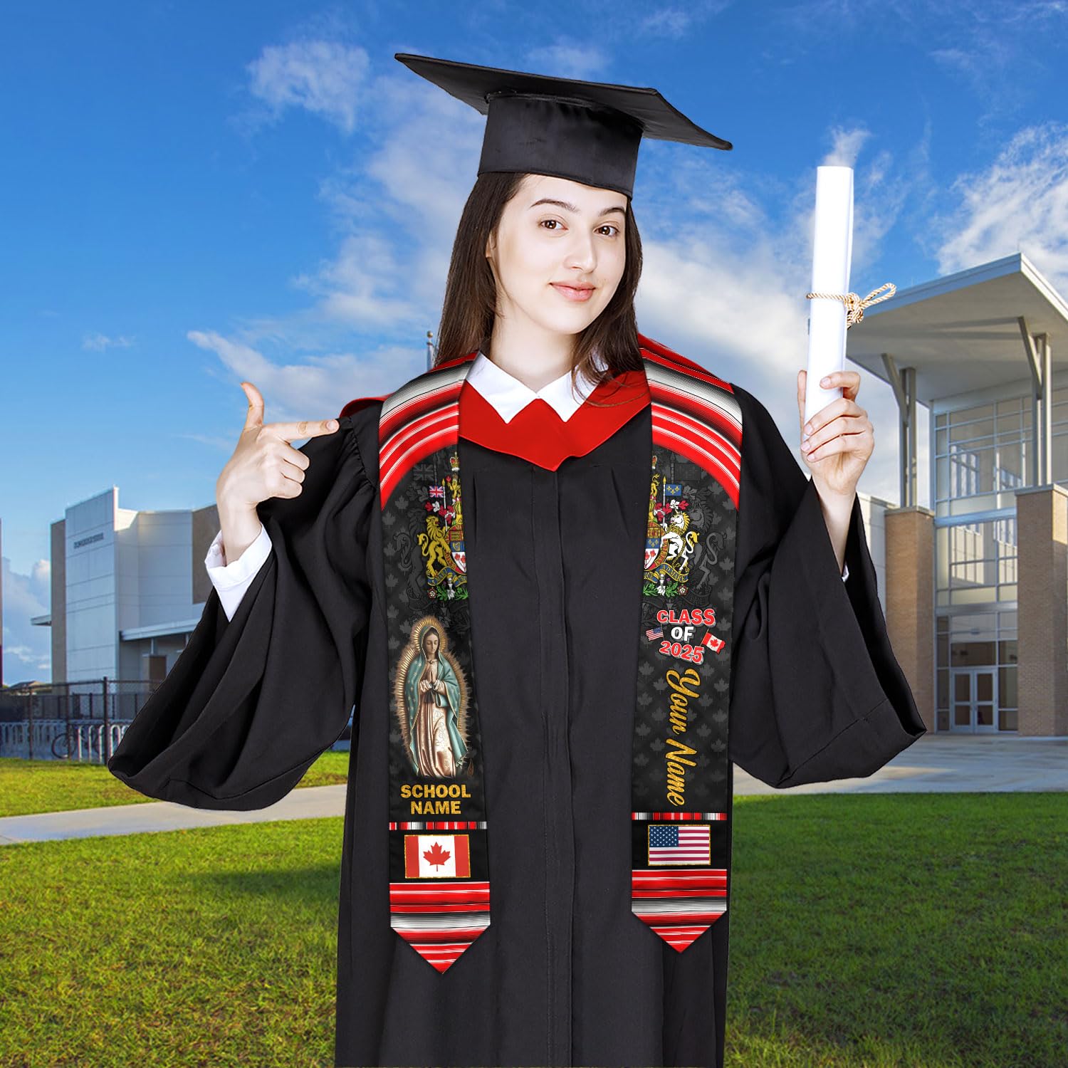 MonkeyVan Custom Canada Graduation Sash 2025, Personalized Canadian Flag Graduation Stole, Class of 2025 Canada Sash S151