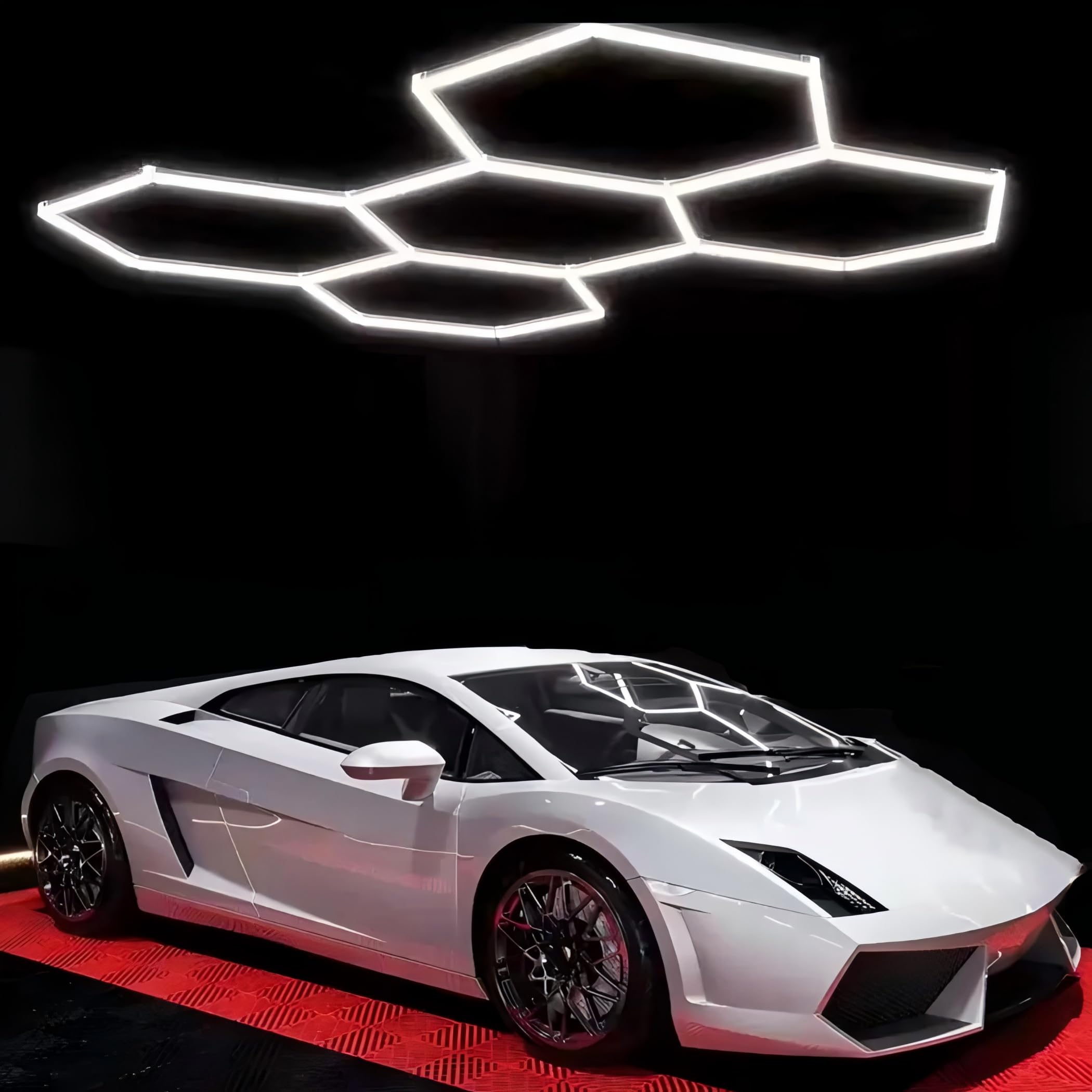 TYXQFKDM Hexagon Garage Light: Higher Brightness Lumens LED Honeycomb Ceiling Light,720W 148 Grids Systems 6500K, Grid Lighting for Garages,Gym,Car Detailing Shop,Auto Beauty Shop (5 Holes)