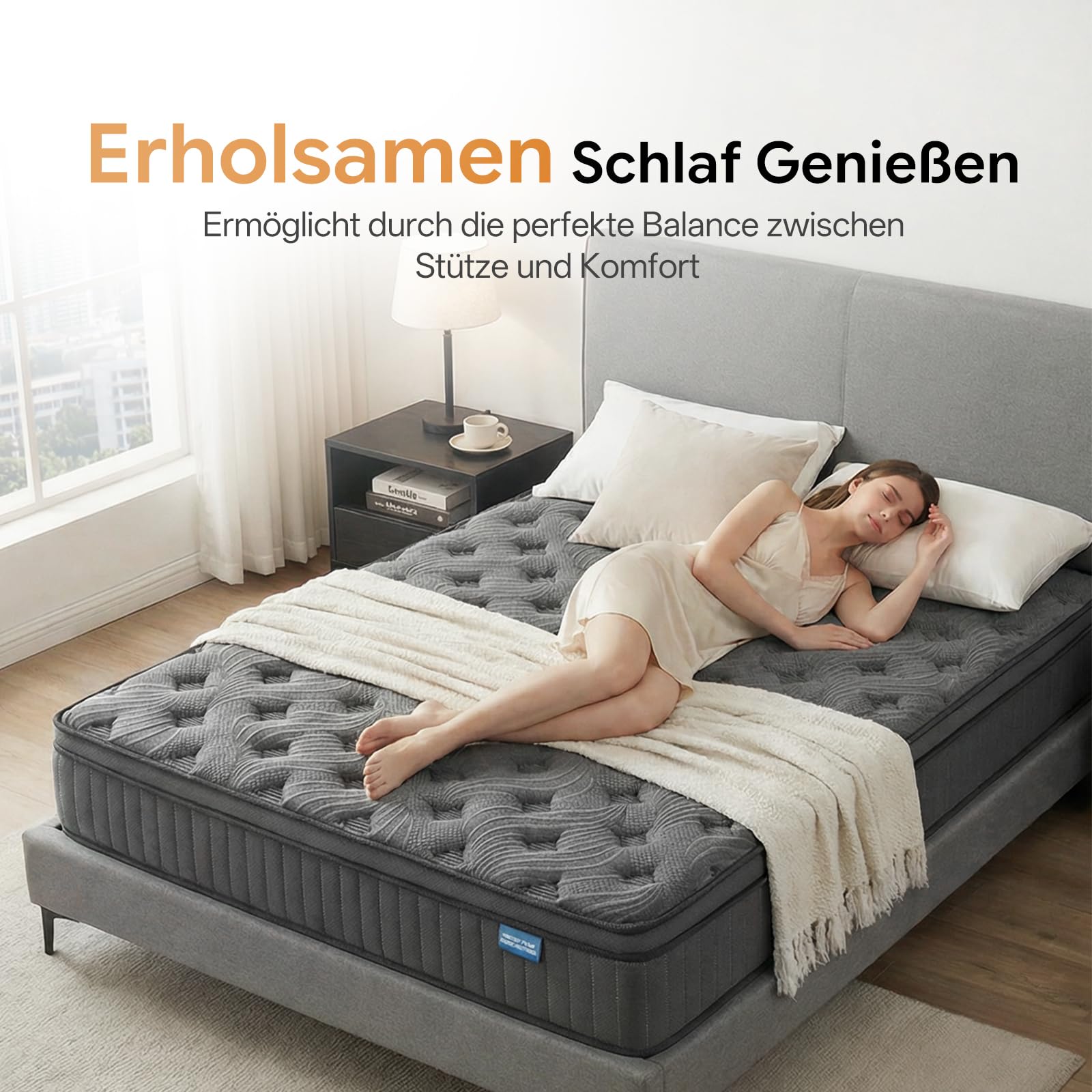 Matratze 140x200cm – 25 cm Hybridmatratze mit 7-Zonen-Taschenfederkern, Härtegrad H3, Orthopädische Federkernmatratze mit Gel-Memory-Schaum, Atmungsaktiv und Komfortabel (140x200 cm)