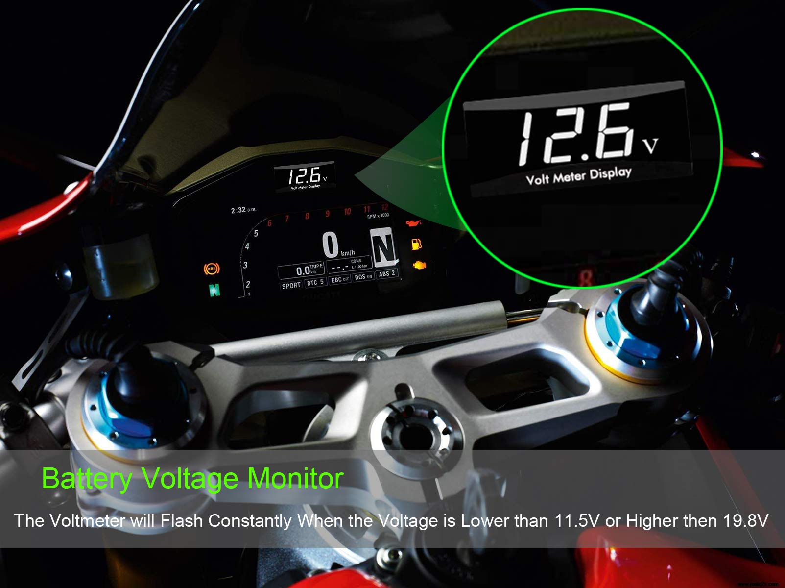 [Version améliorée] Kinstecks ​​Moto Voltmètre DC 12V Numérique Voltmètre Jauge Affichage LED Tension Meter pour Moto Voiture Batterie Tension Moniteur-Blanc