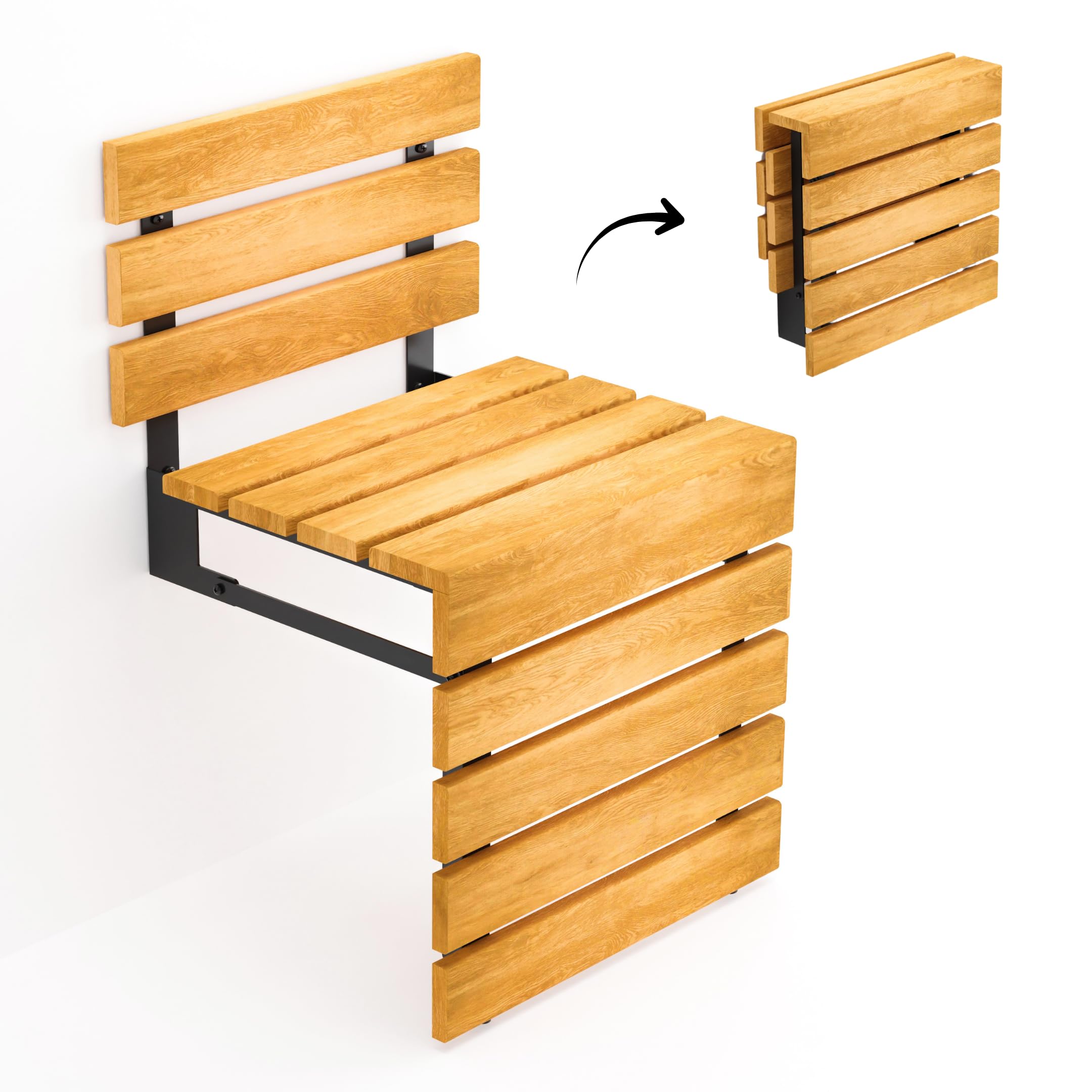 Sedile da doccia pieghevole in legno di teak con schienale, sgabello da bagno pieghevole impermeabile con gambe, materiali di alta qualità, panca fasciatoio fatta a mano, sedia salvaspazio e super